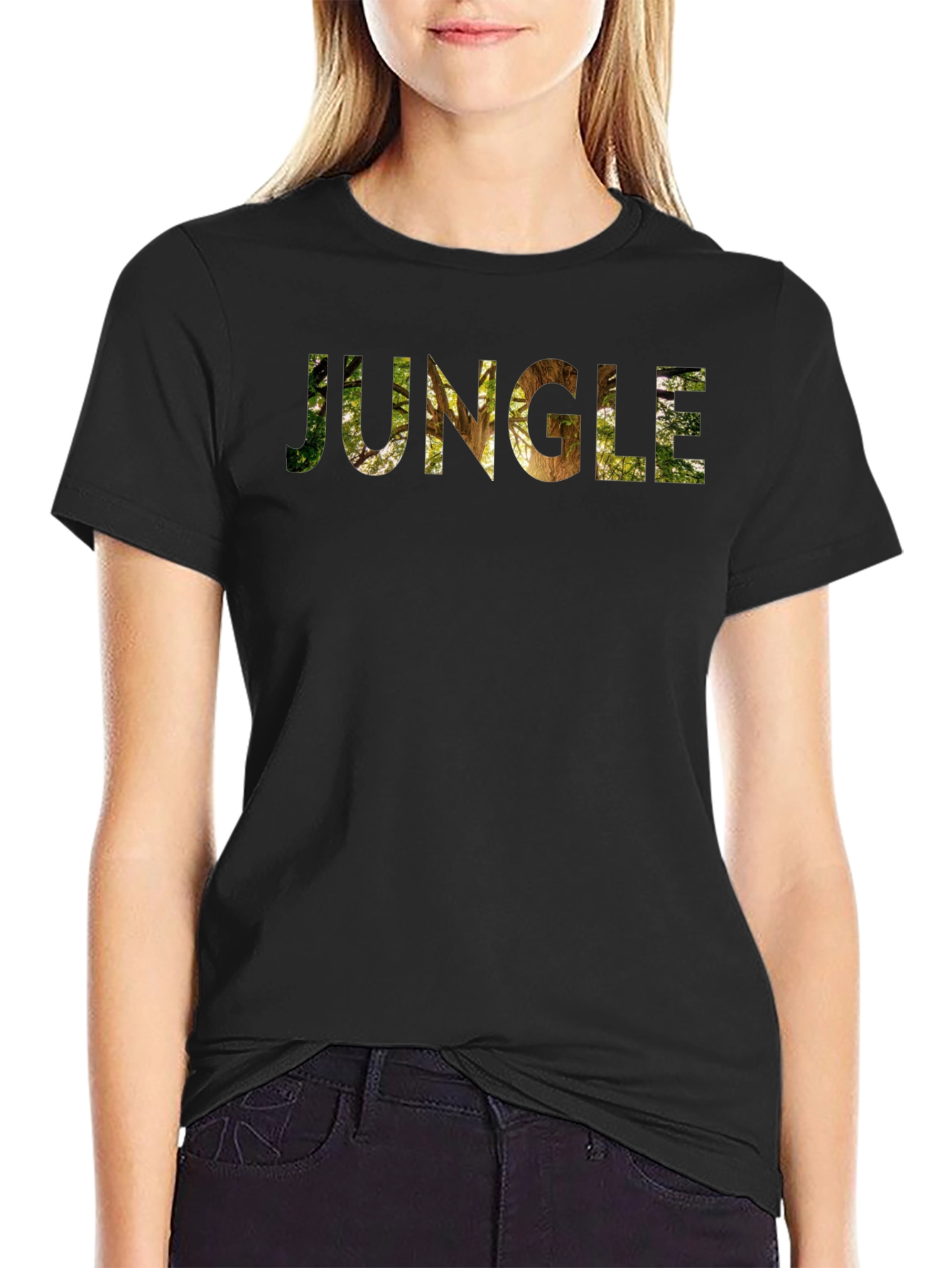 Jungle Print Mens Black Crew Neck T-Shirt