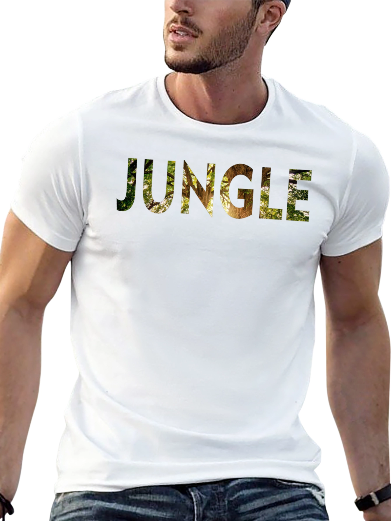 Jungle Print Mens Black Crew Neck T-Shirt