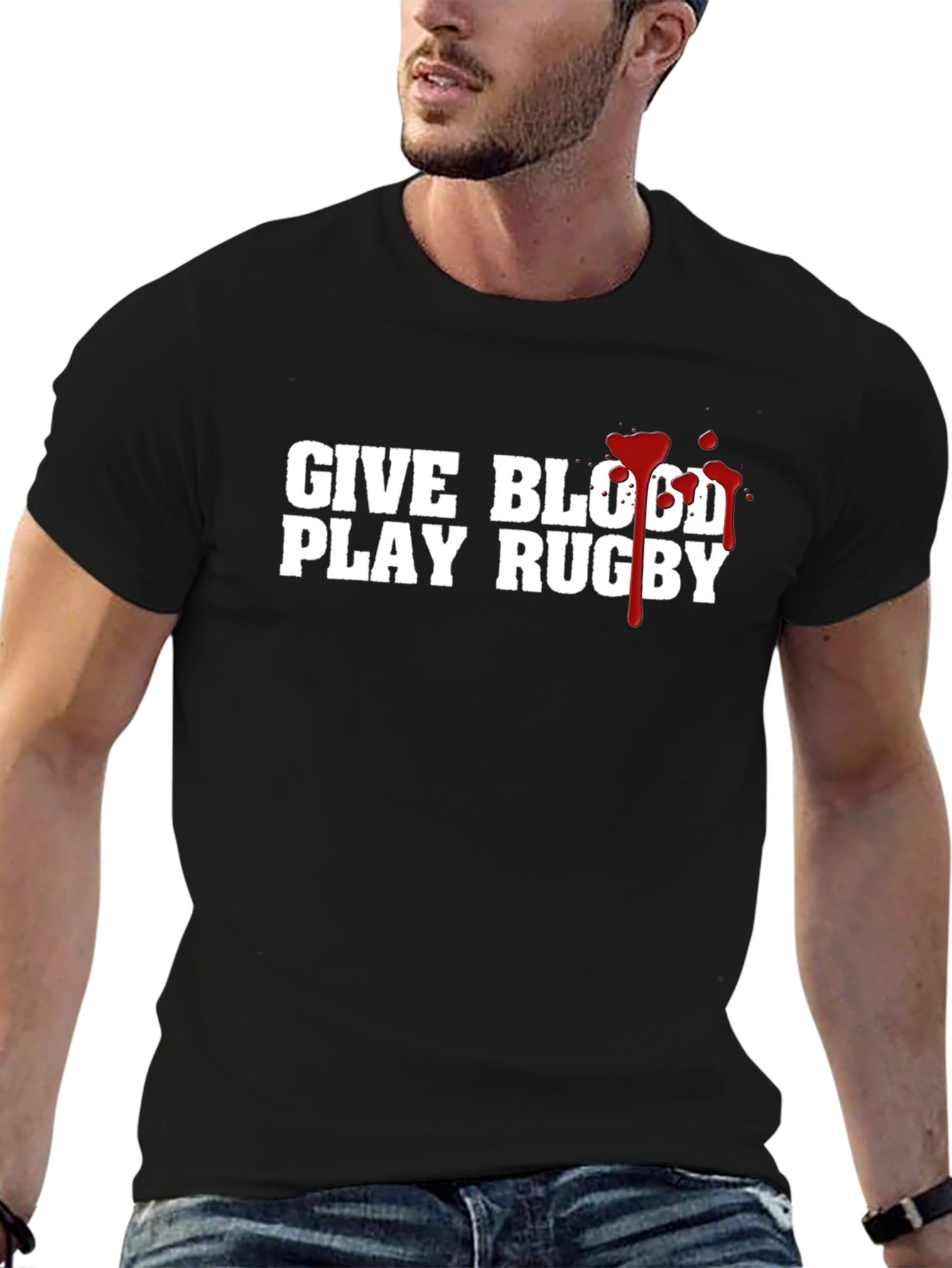 Give Blood Play Rugby Tee - Black Cotton T-Shirt