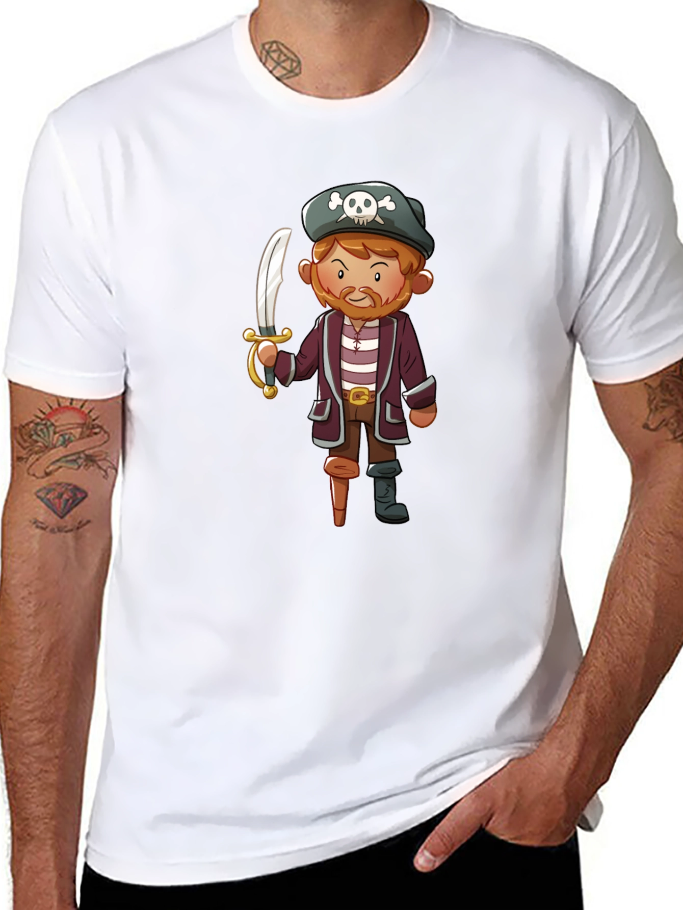 Pirate Cartoon Graphic Black T-Shirt