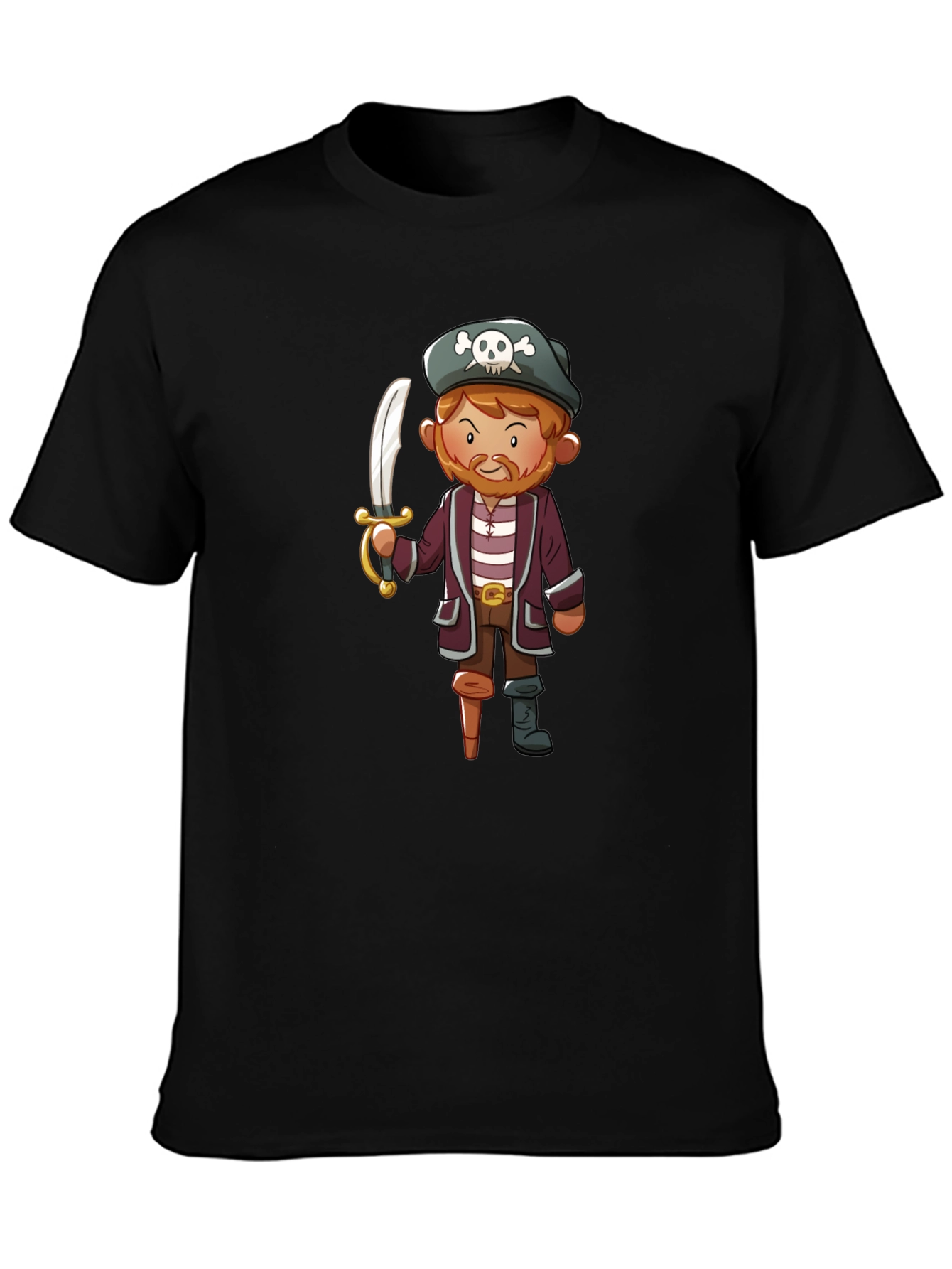 Pirate Cartoon Graphic Black T-Shirt