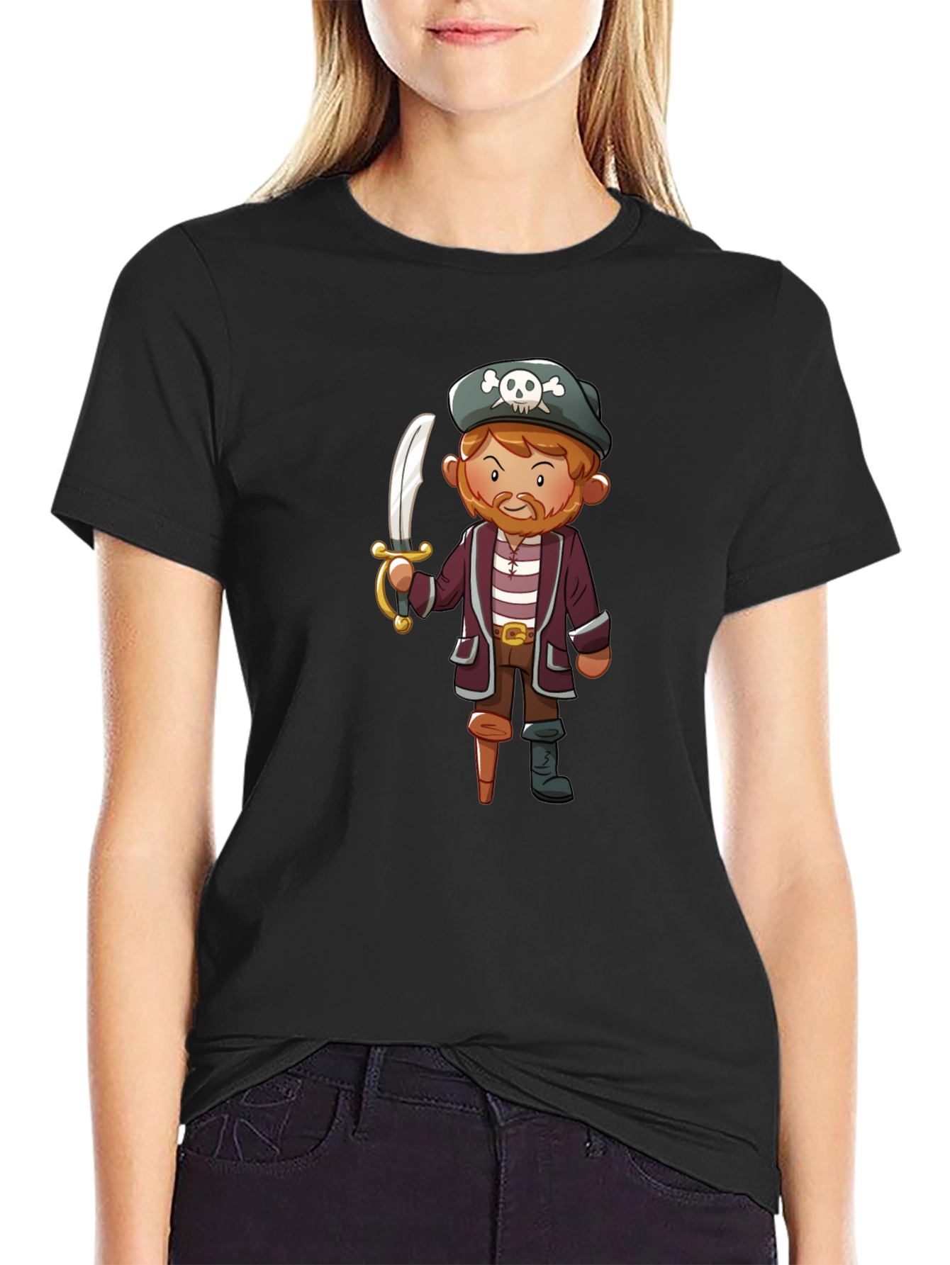 Pirate Cartoon Graphic Black T-Shirt