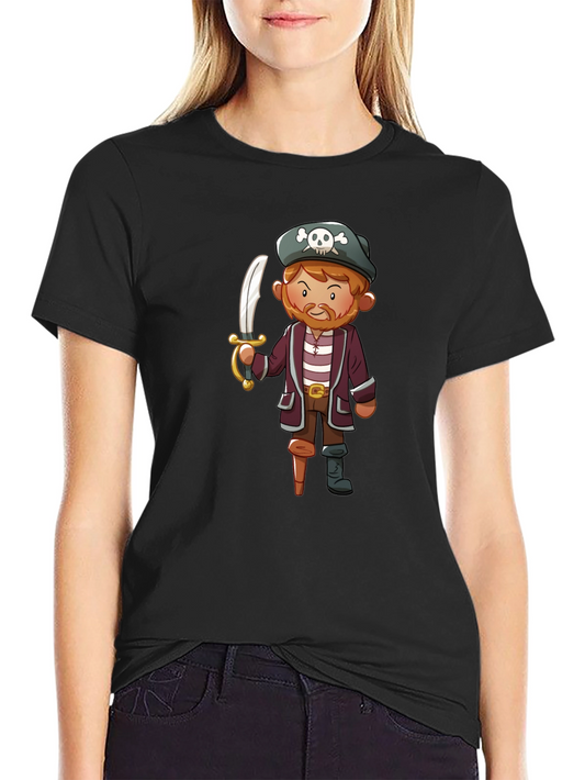 Pirate Cartoon Graphic Black T-Shirt