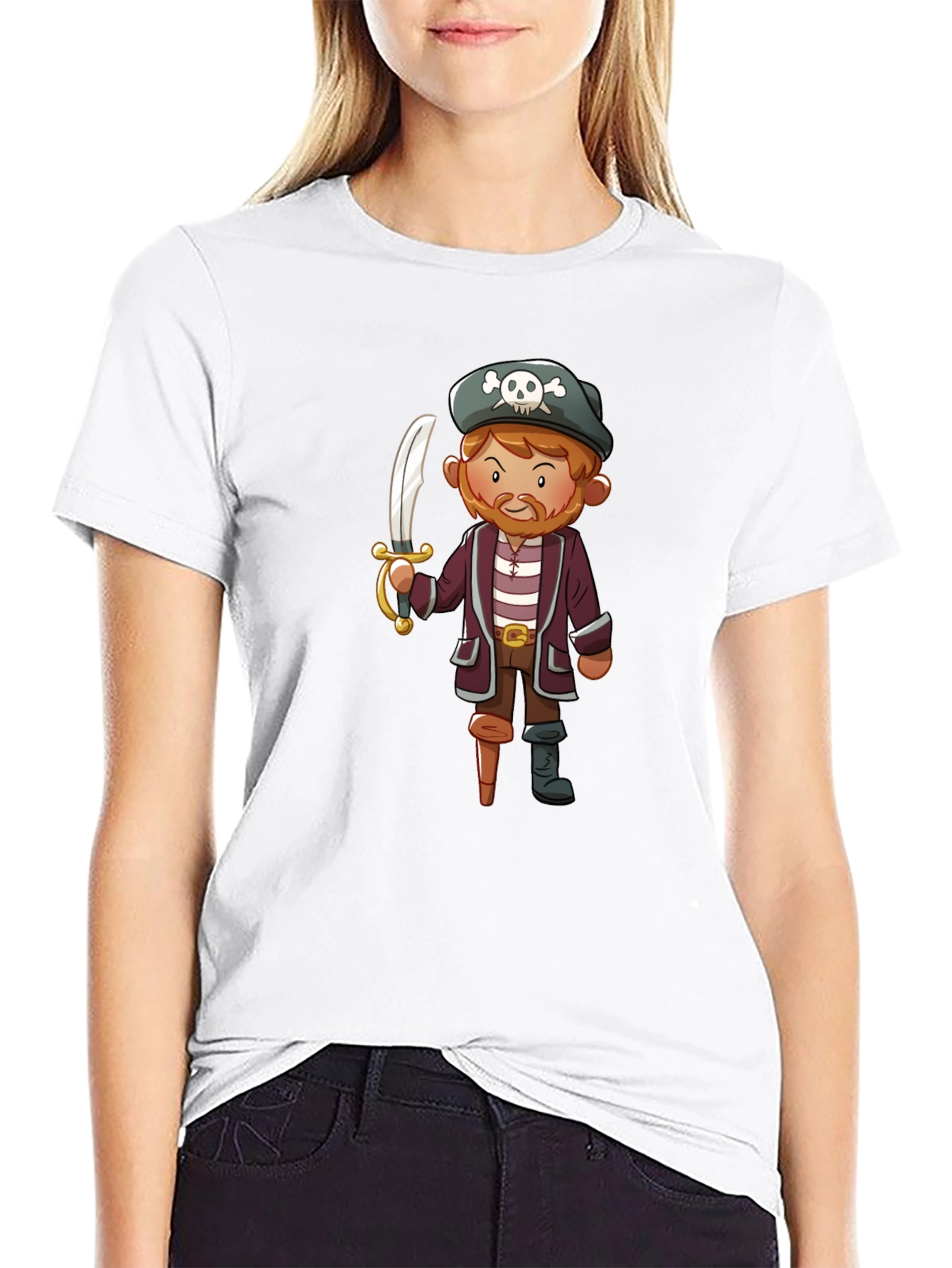 Pirate Cartoon Graphic Black T-Shirt