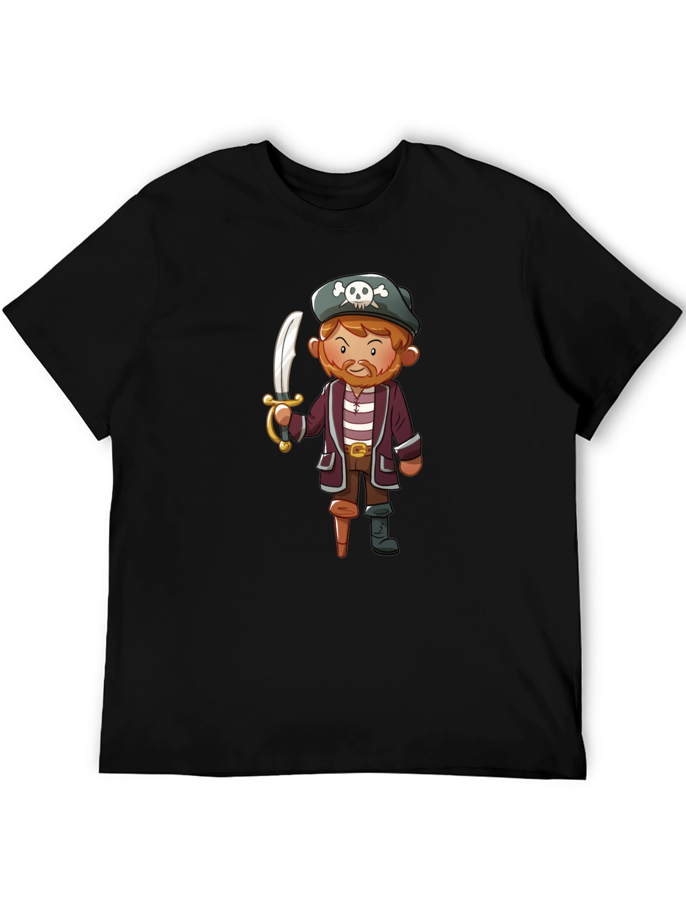 Pirate Cartoon Graphic Black T-Shirt