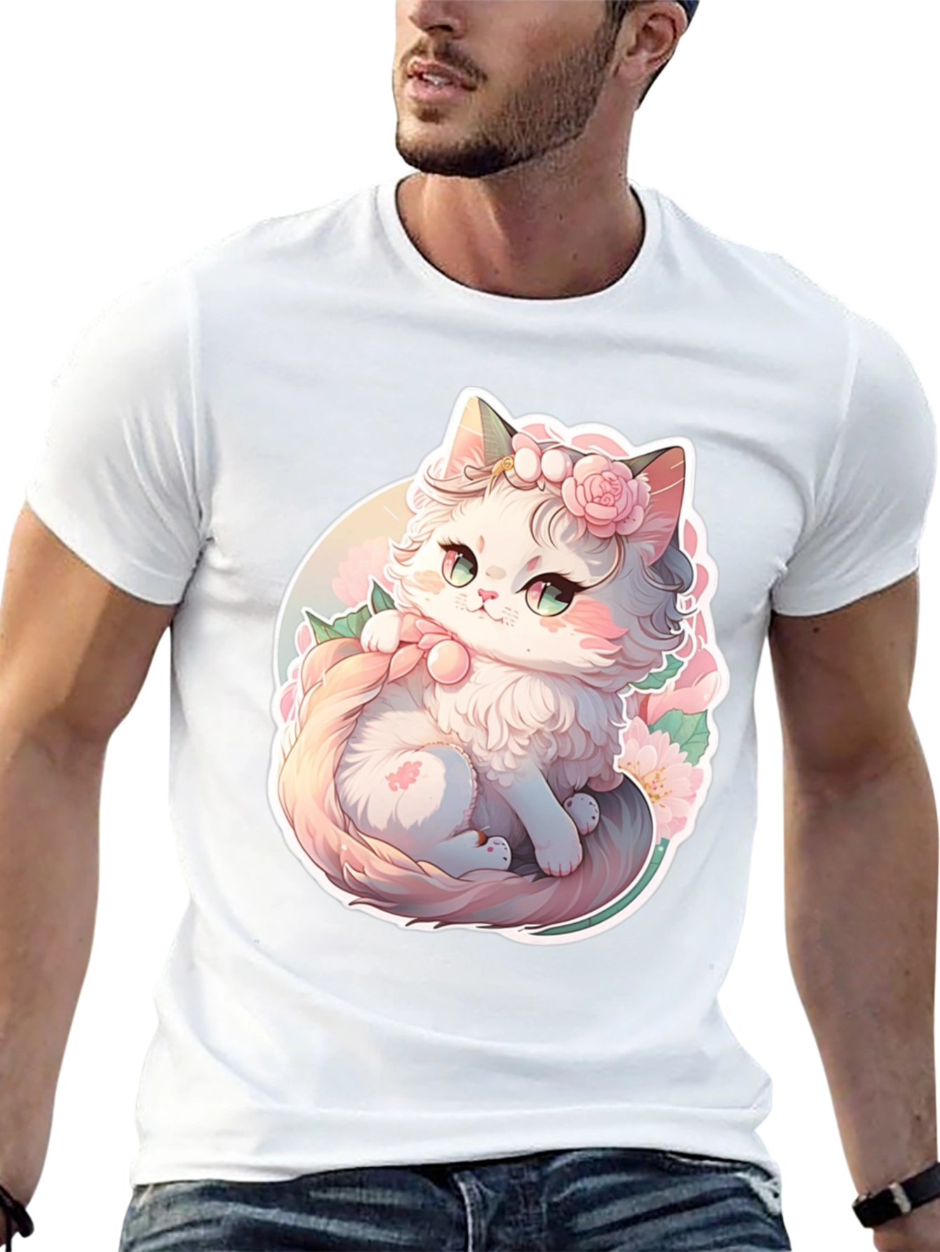 Cute Floral Kitten Graphic Tee