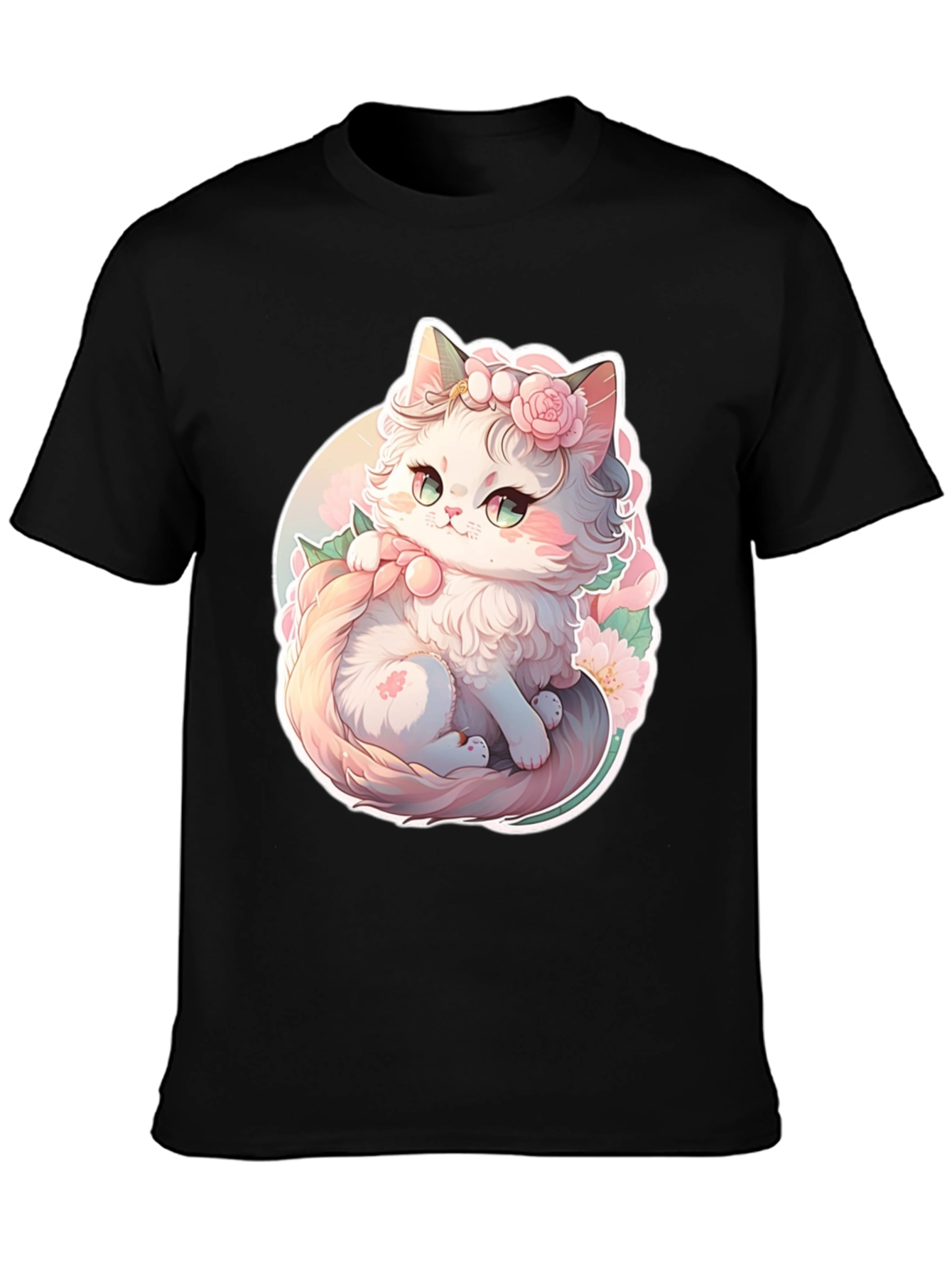 Cute Floral Kitten Graphic Tee