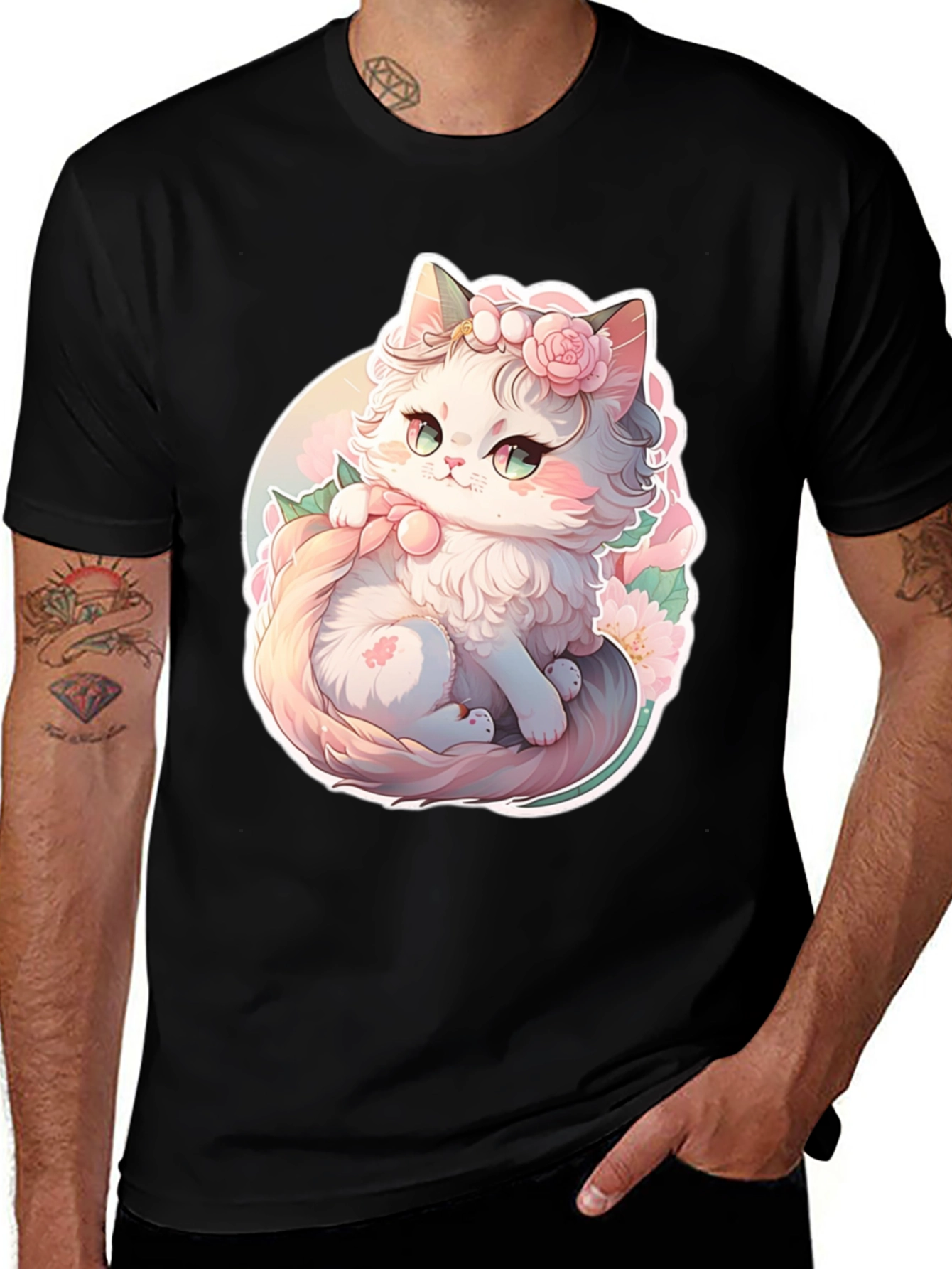 Cute Floral Kitten Graphic Tee