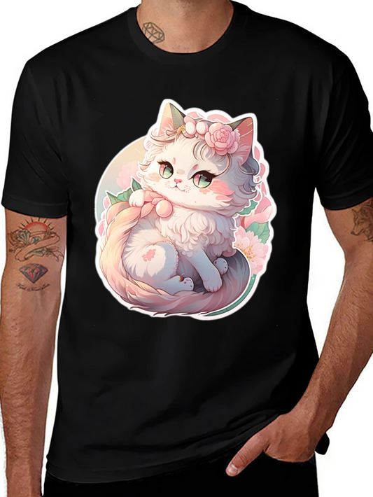 Cute Floral Kitten Graphic Tee