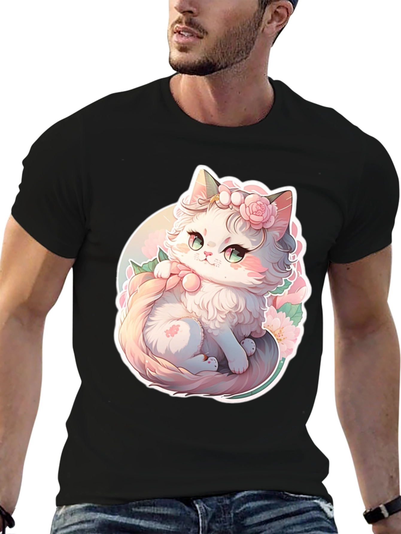 Cute Floral Kitten Graphic Tee
