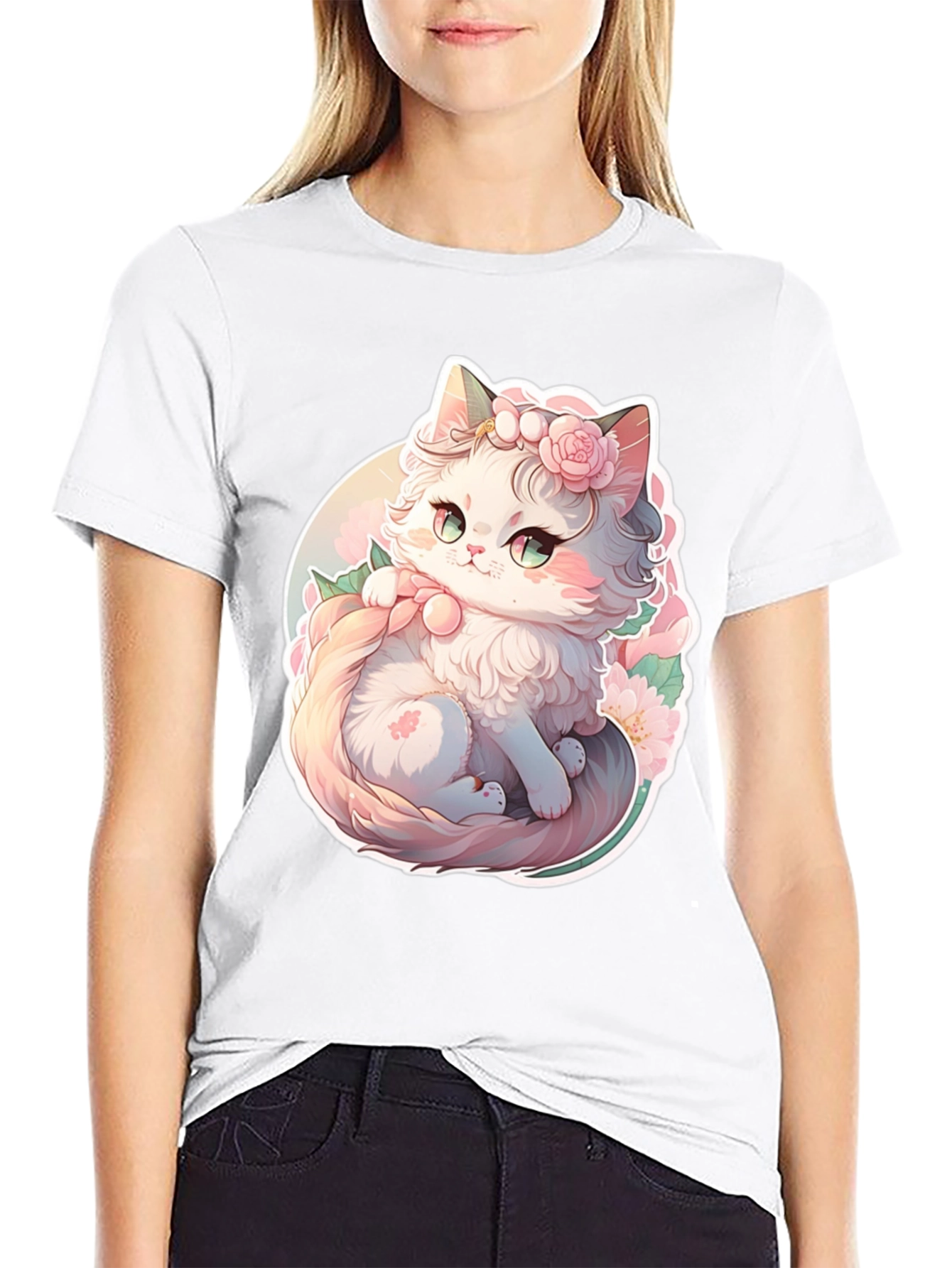 Cute Floral Kitten Graphic Tee