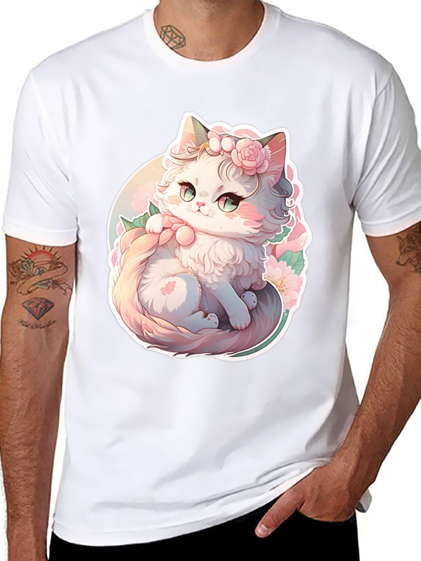 Cute Floral Kitten Graphic Tee