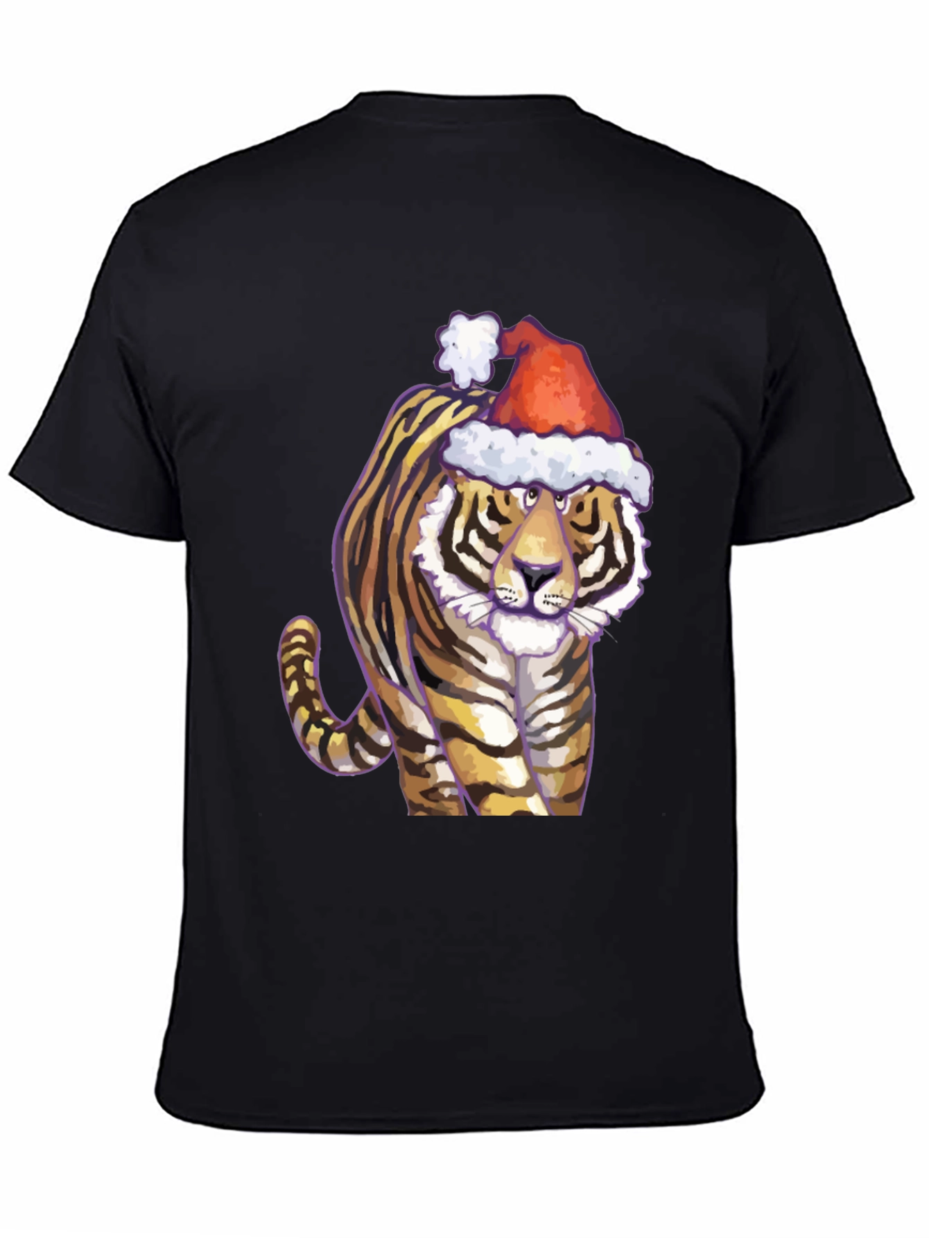 Festive Tiger Graphic Tee - Black Cotton Shirt