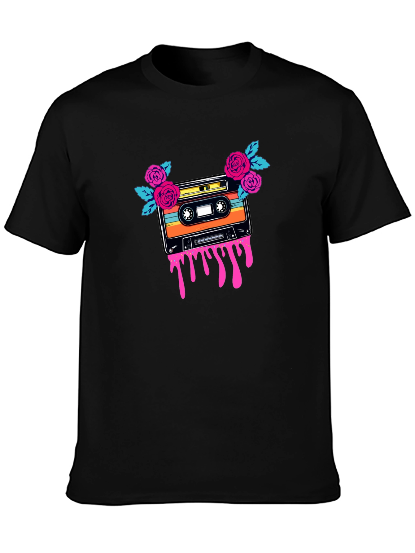 Retro Cassette & Roses Graphic Tee