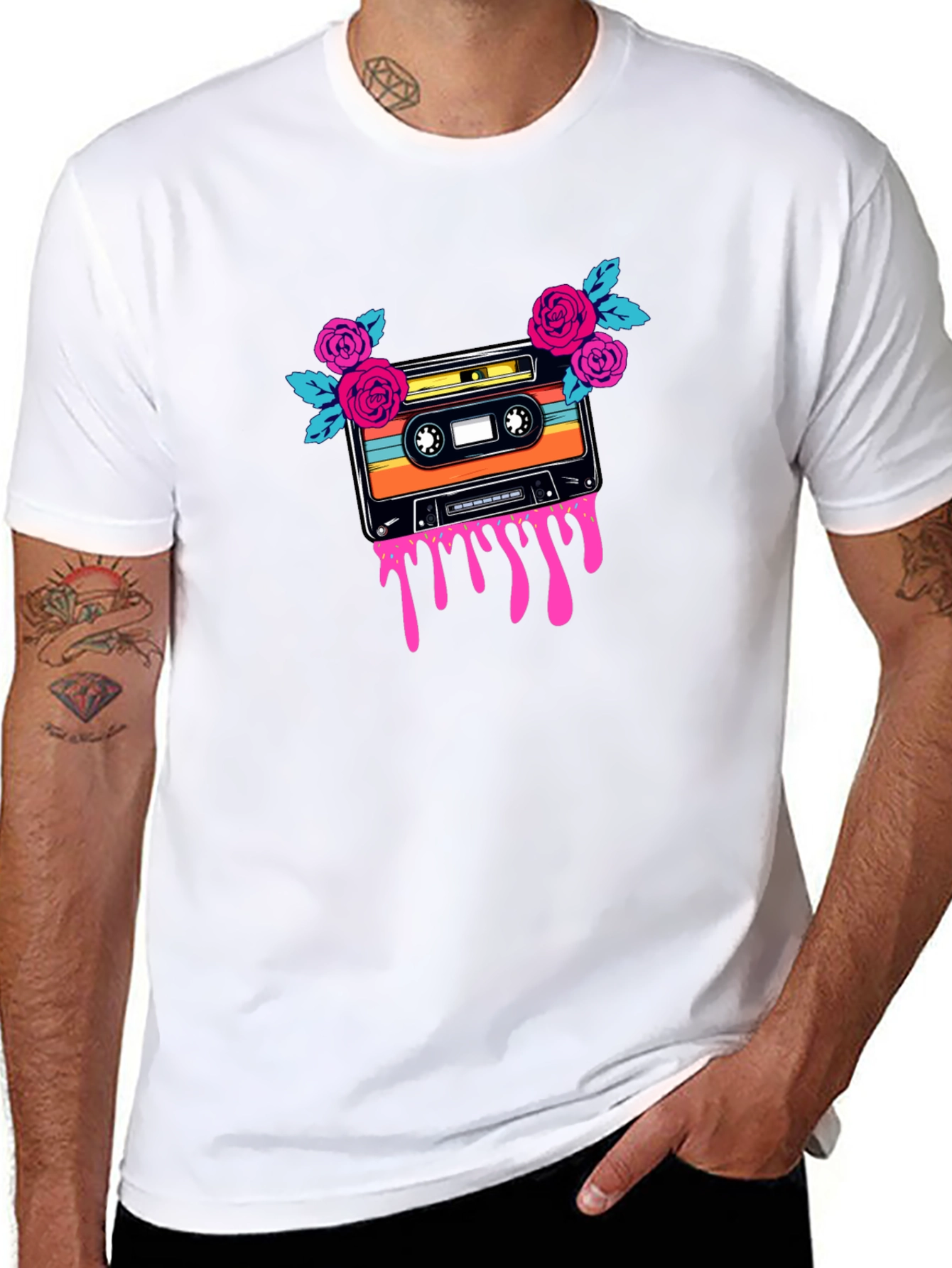 Retro Cassette & Roses Graphic Tee