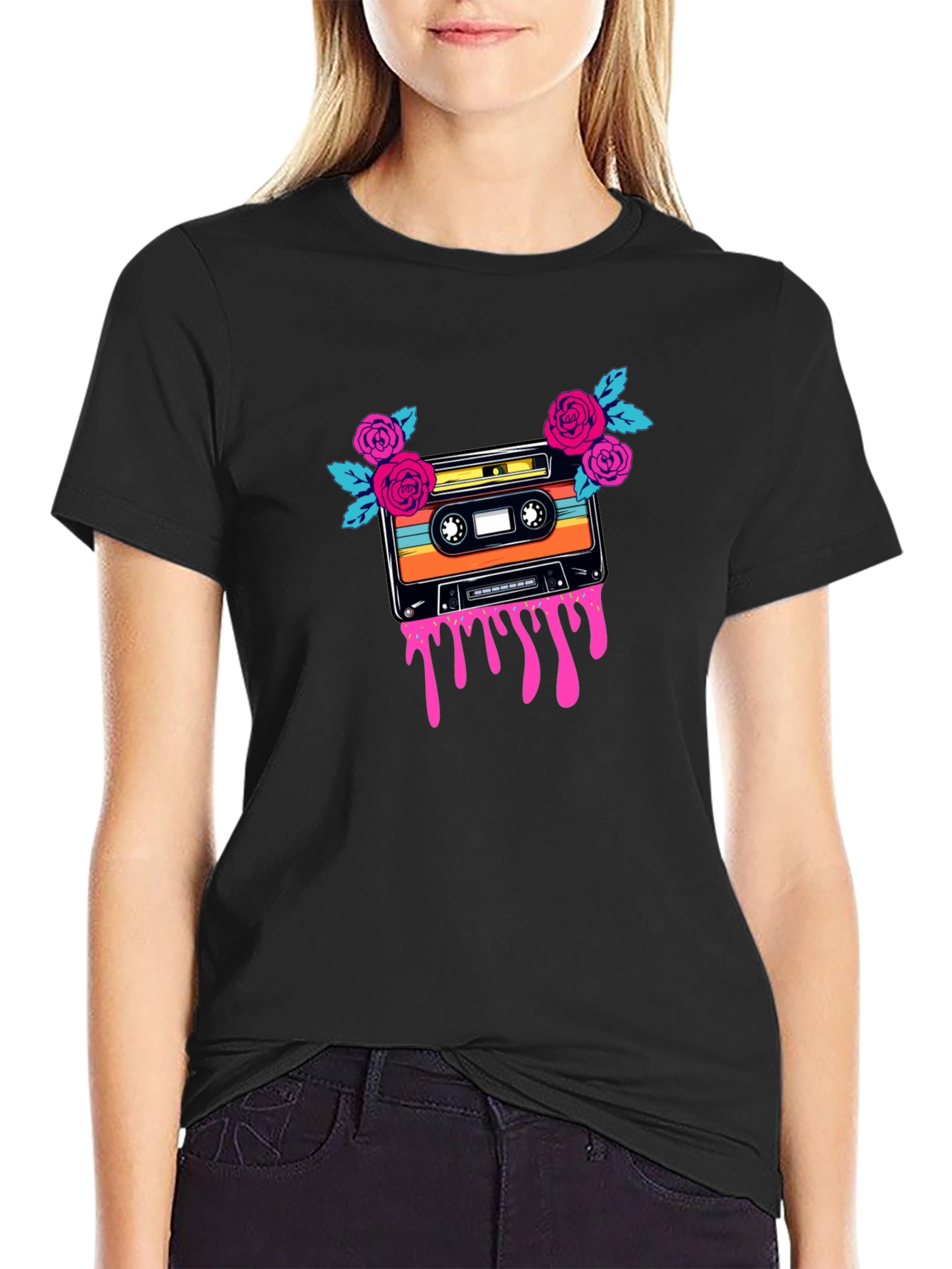 Retro Cassette & Roses Graphic Tee