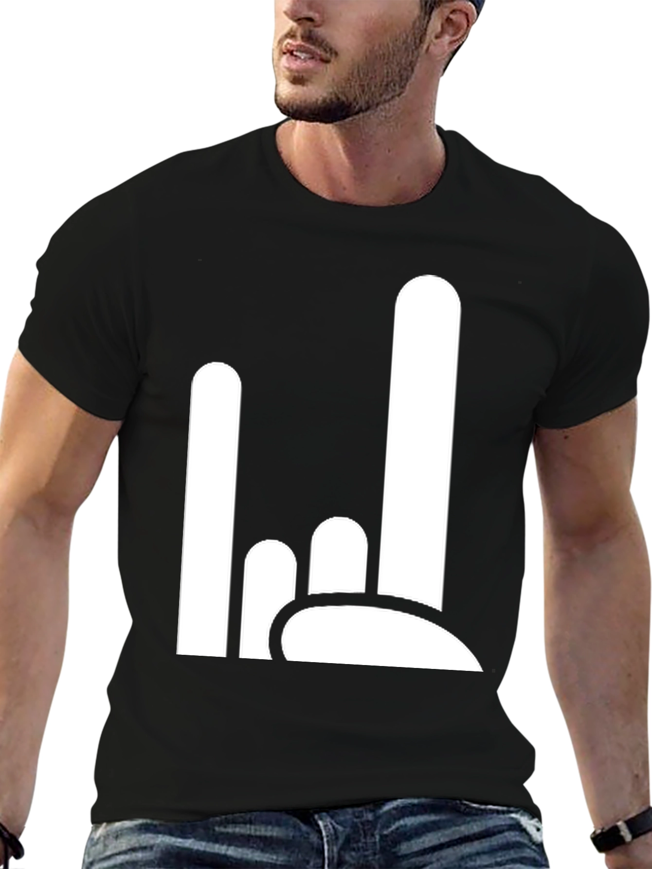 Rock On Hand Gesture Black T-Shirt