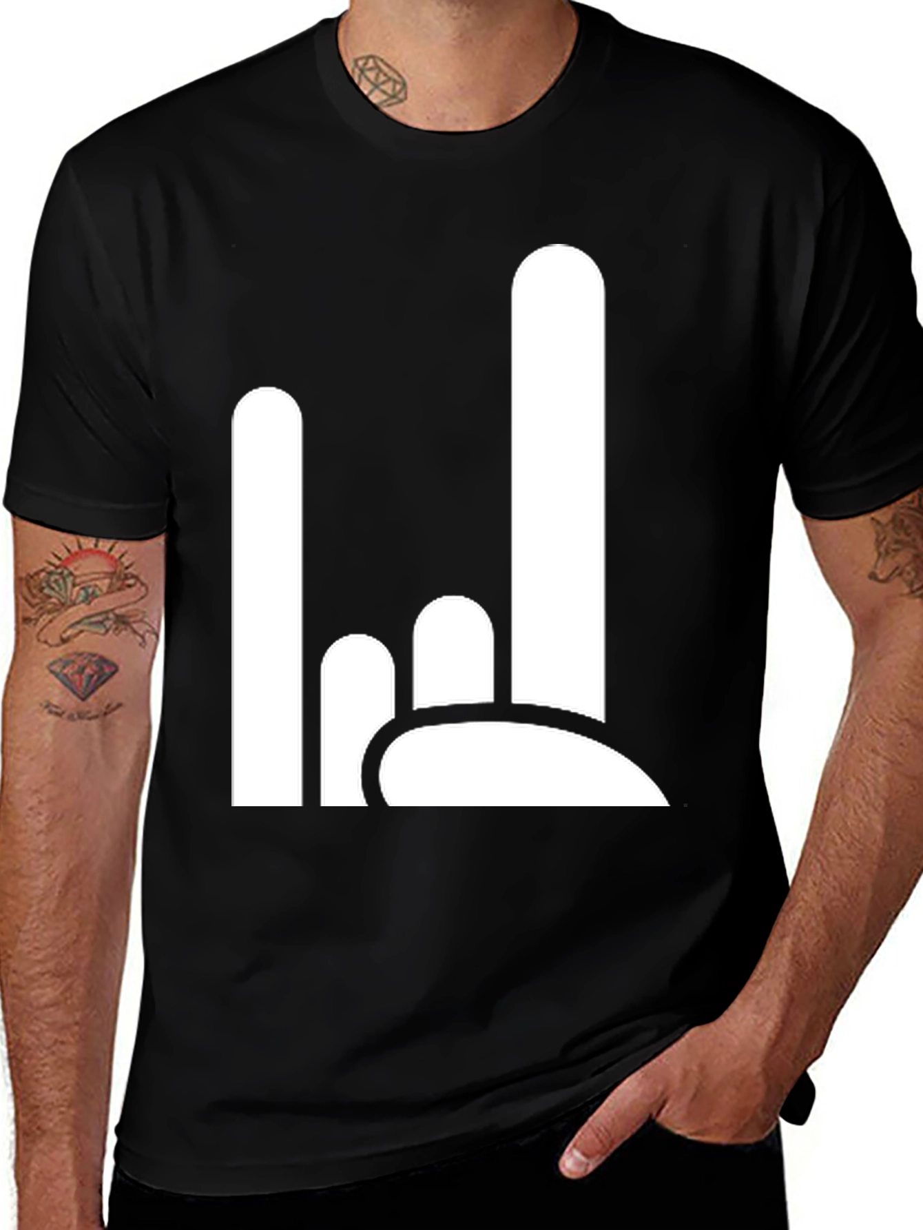 Rock On Hand Gesture Black T-Shirt