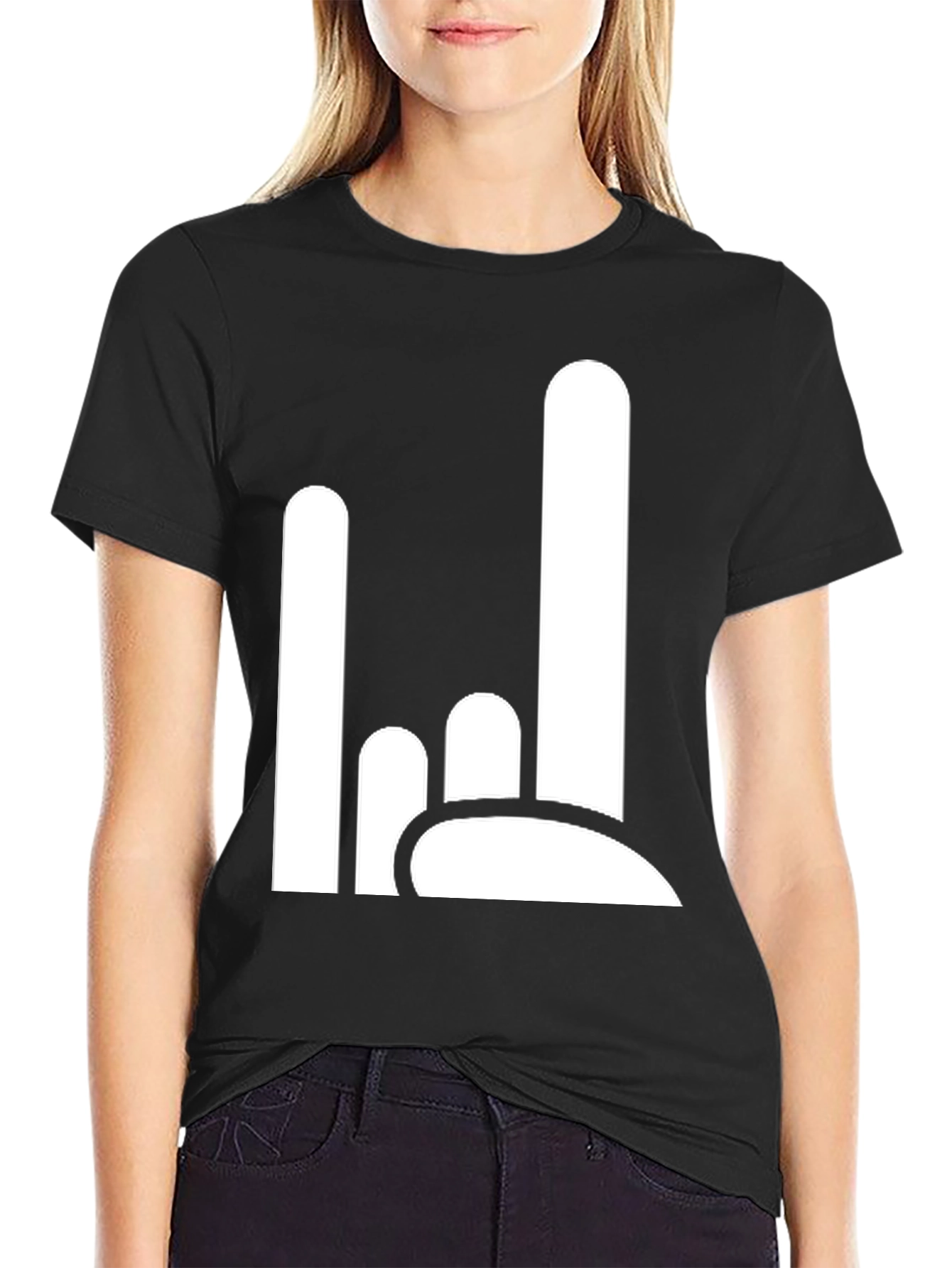 Rock On Hand Gesture Black T-Shirt