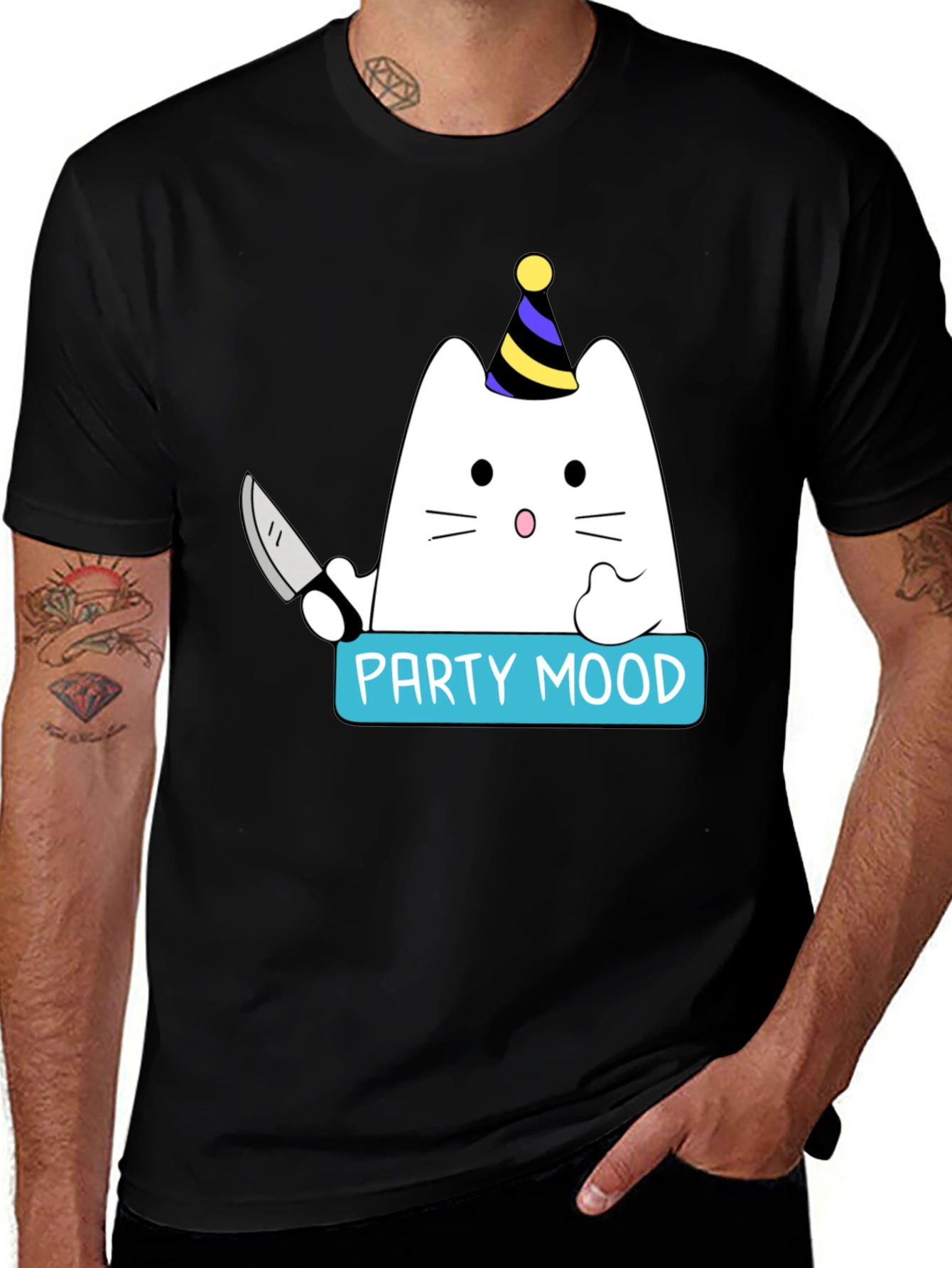 Party Mood Cat T-Shirt - Funny Graphic Tee
