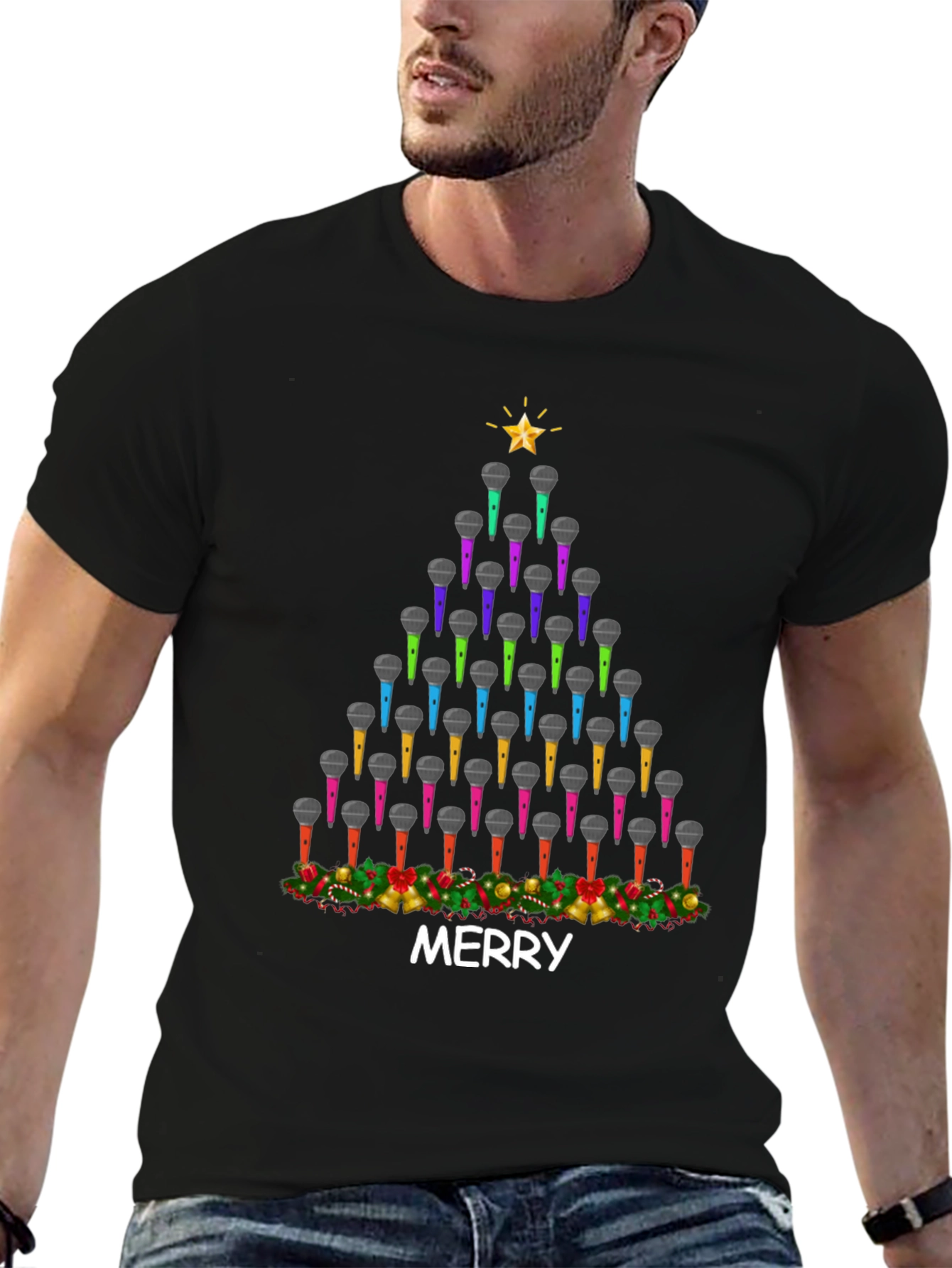 Merry Christmas Microphone Tree T-Shirt
