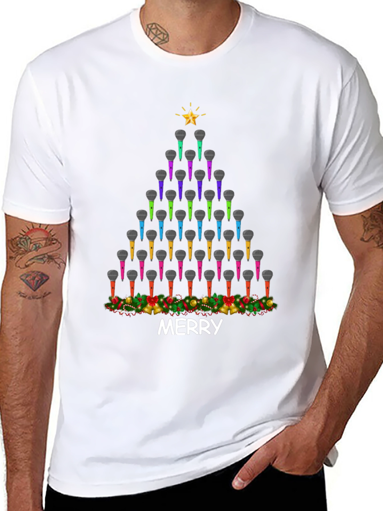 Merry Christmas Microphone Tree T-Shirt