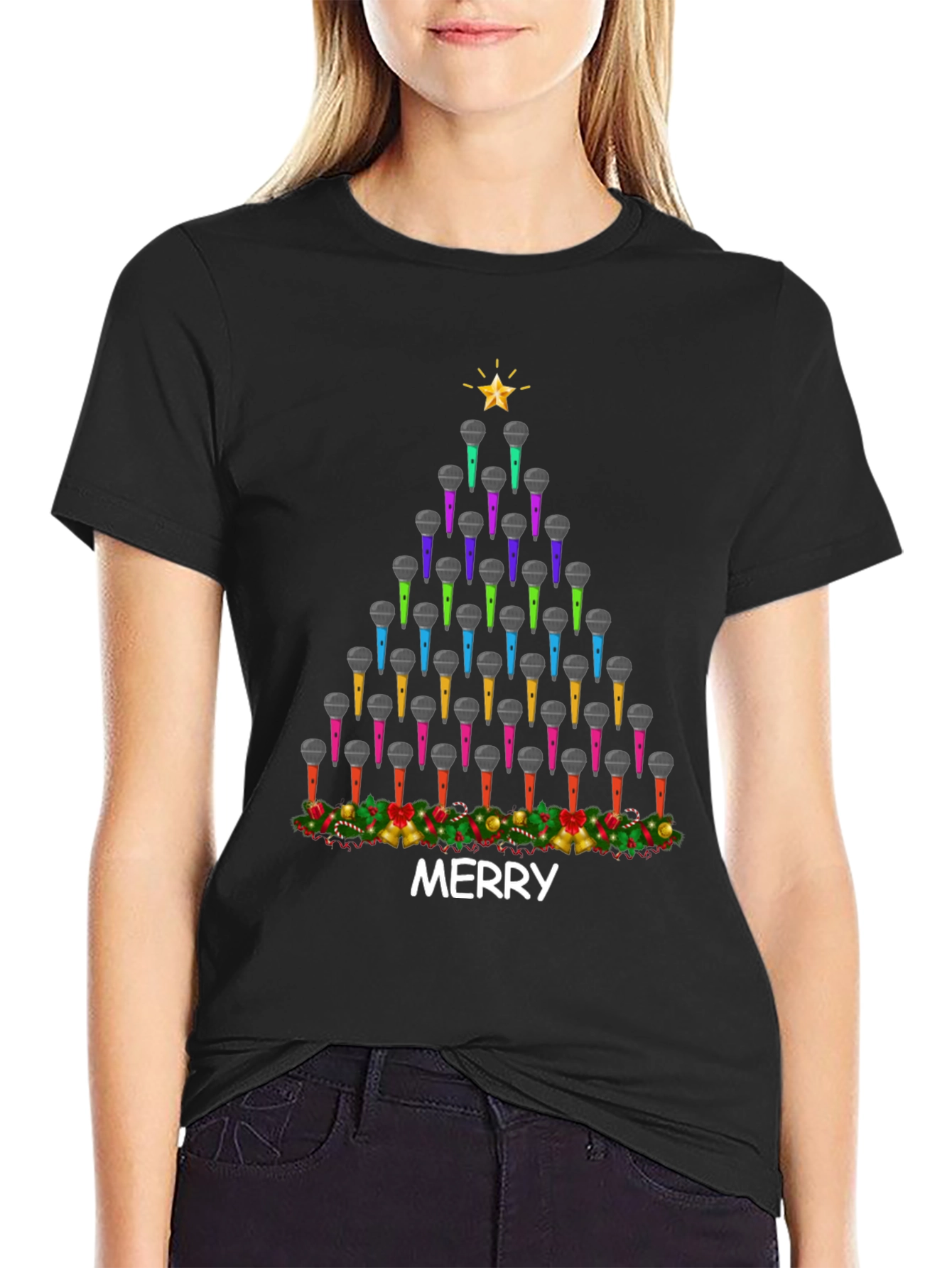 Merry Christmas Microphone Tree T-Shirt