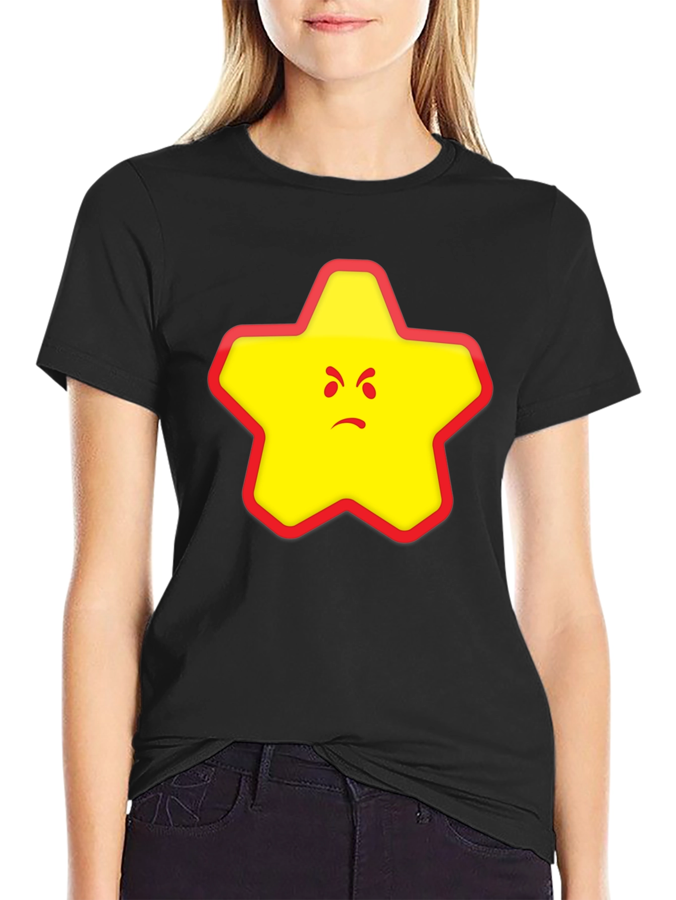 Angry Star Graphic Tee - Black Cotton Blend T-Shirt