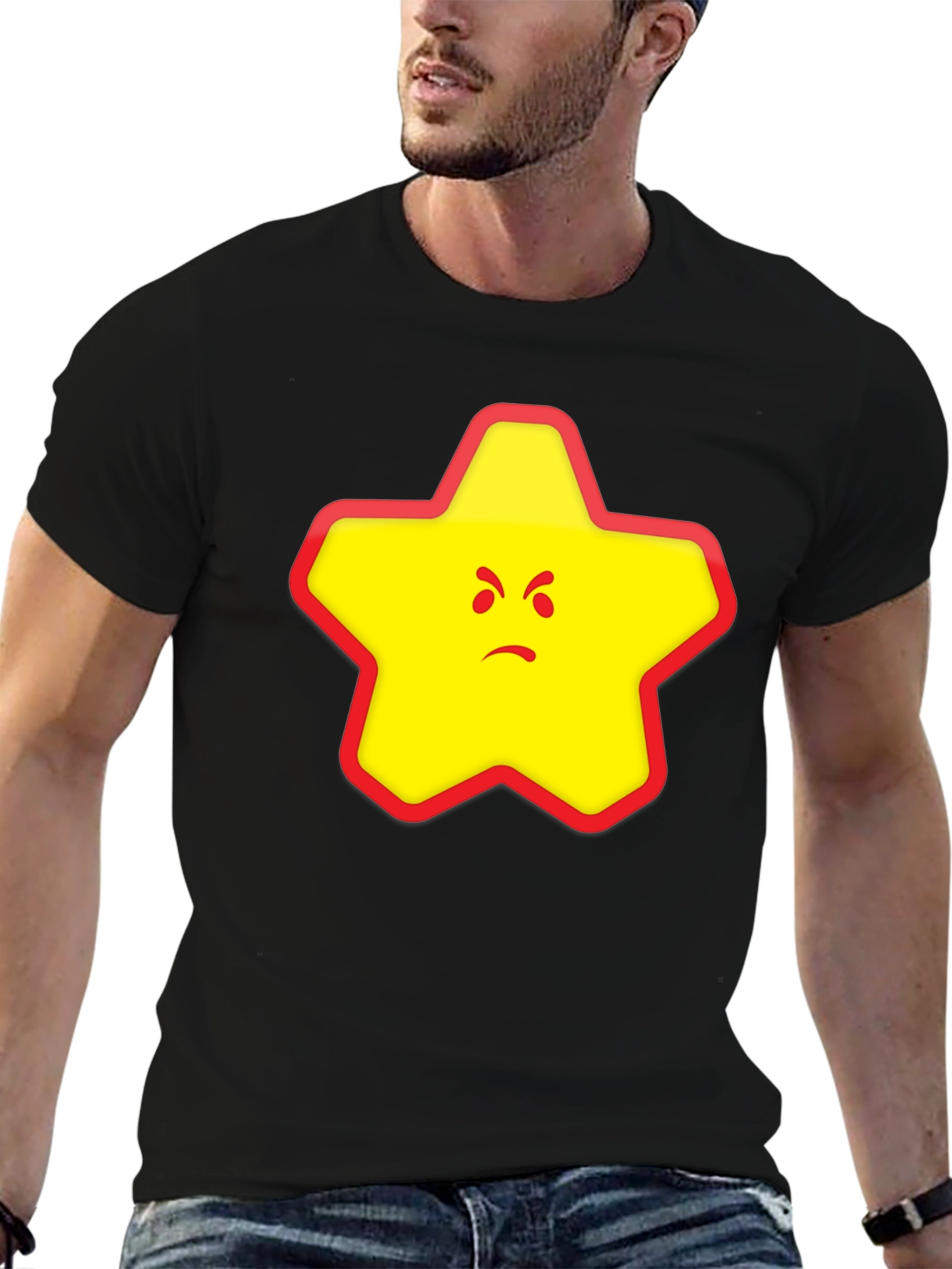 Angry Star Graphic Tee - Black Cotton Blend T-Shirt