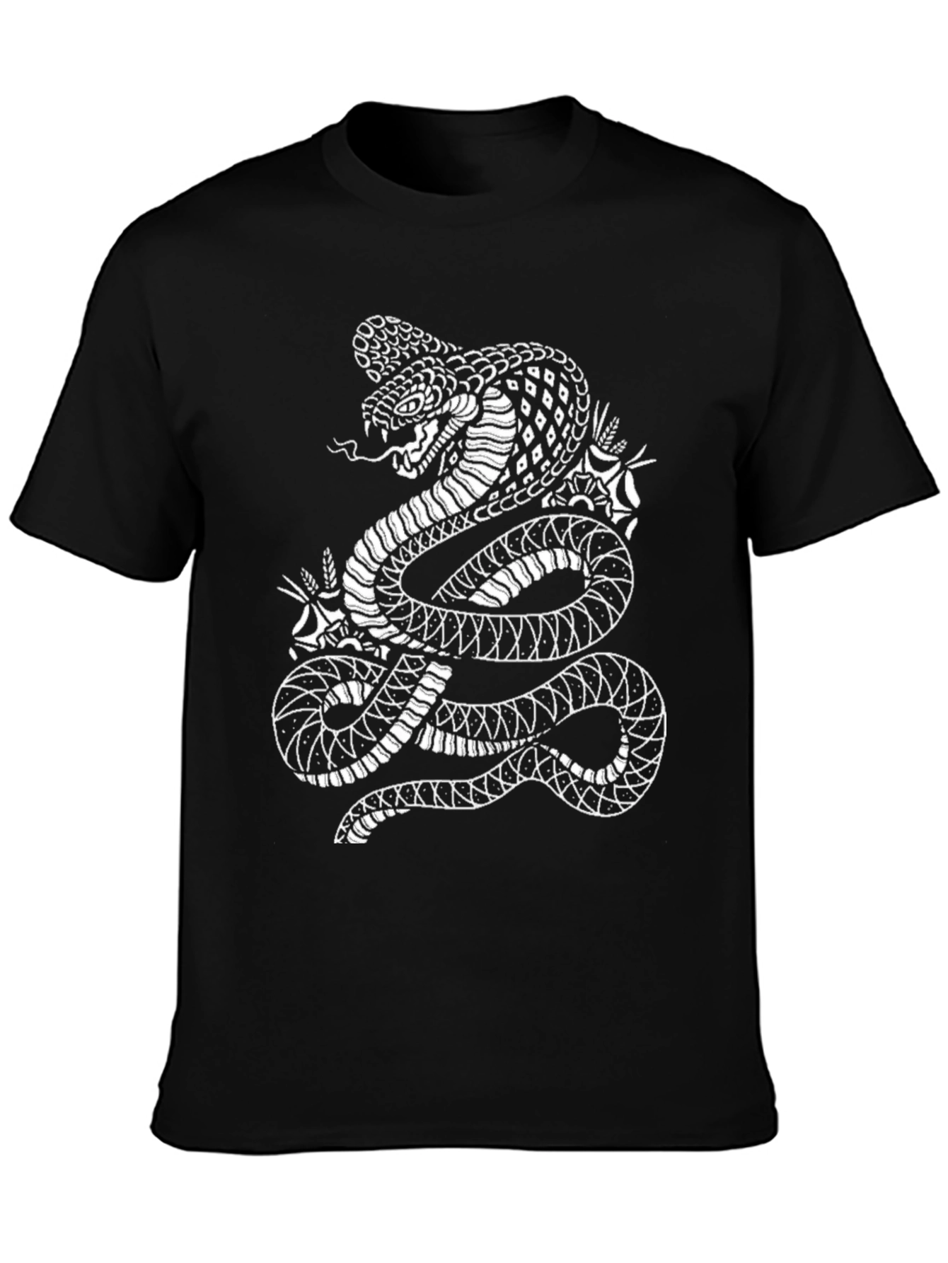Mens Black T-Shirt with Snake Graphic