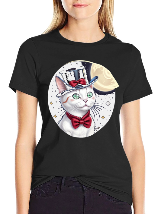 Cat in Hat Graphic Tee - Black Cotton Blend