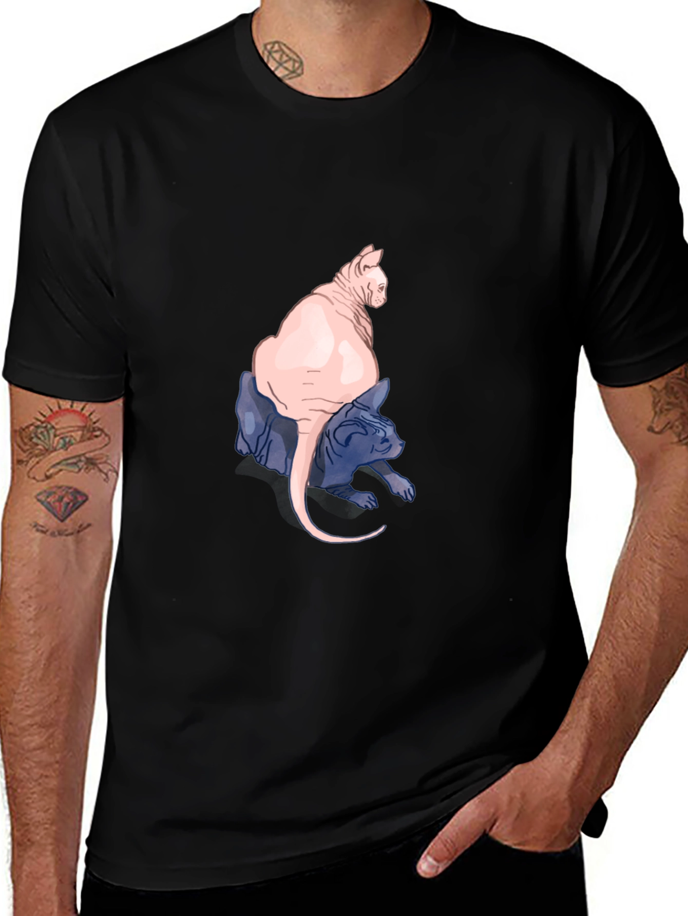 Two Hairless Cats Black T-Shirt