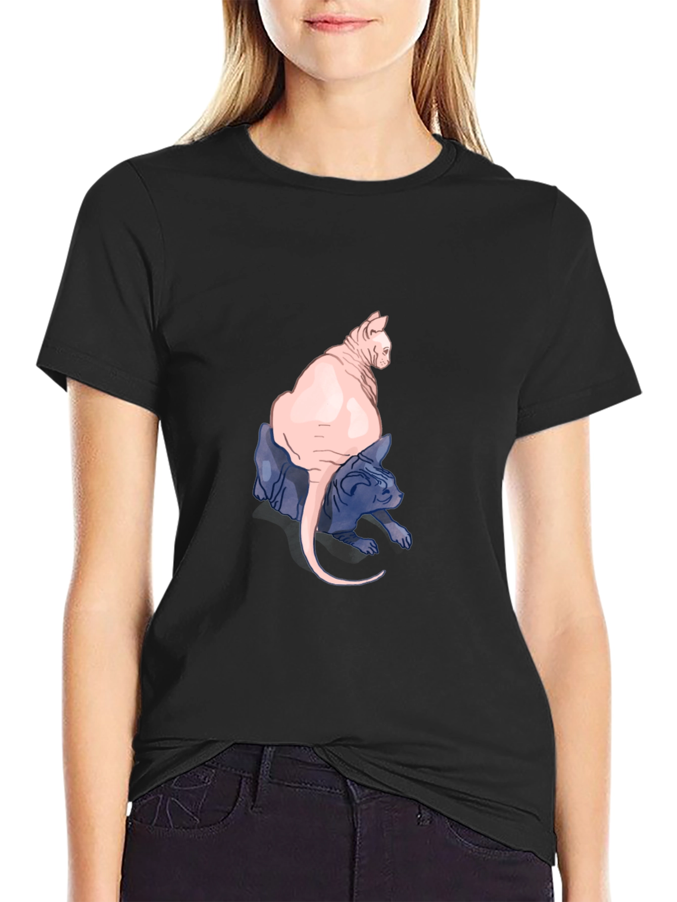 Two Hairless Cats Black T-Shirt
