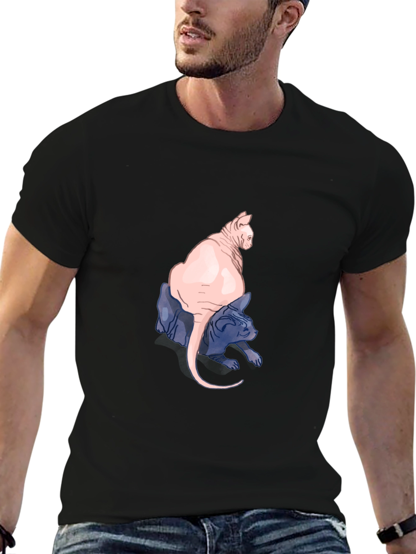 Two Hairless Cats Black T-Shirt