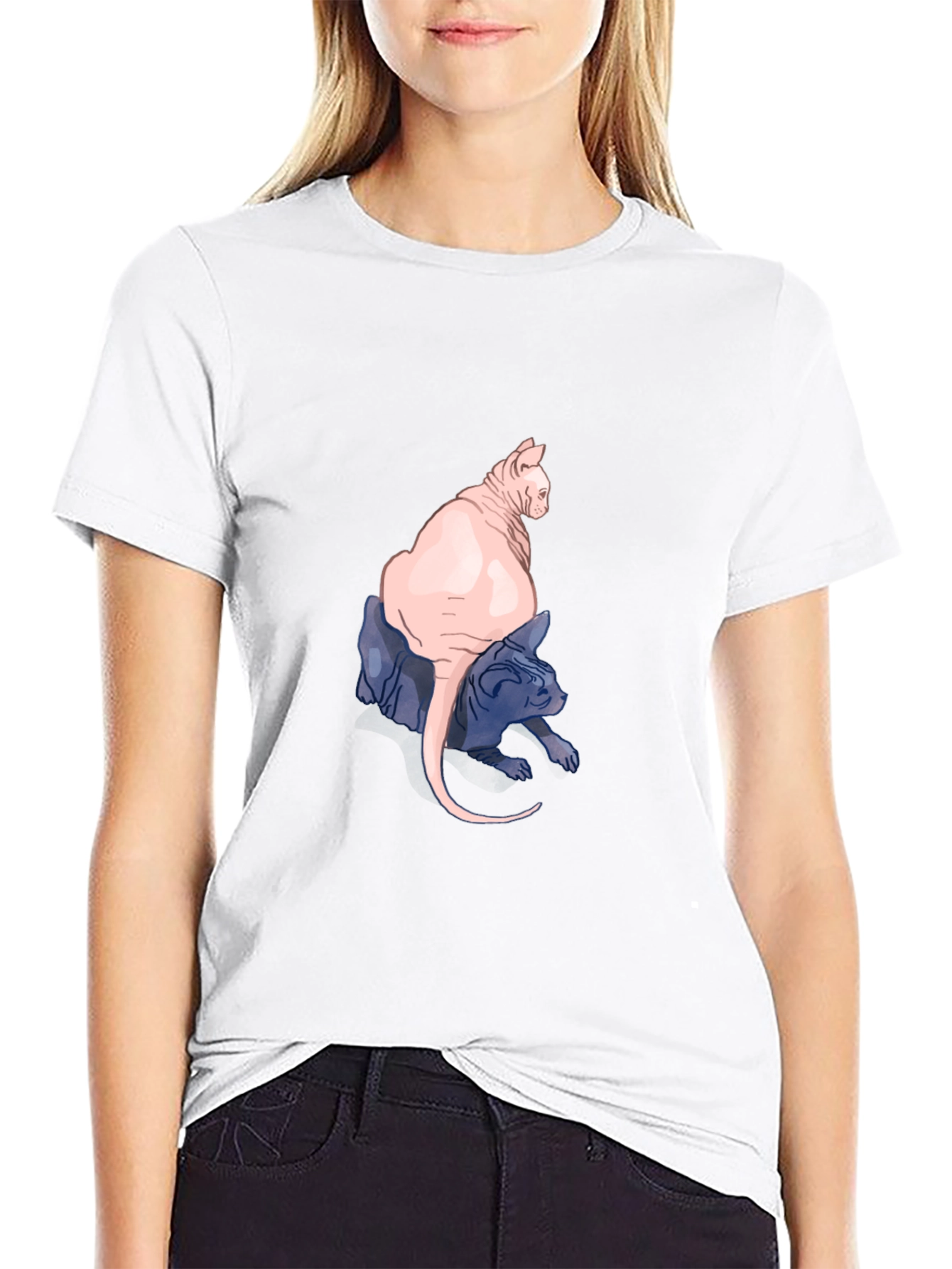 Two Hairless Cats Black T-Shirt