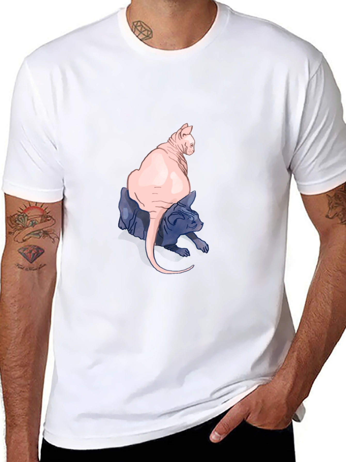 Two Hairless Cats Black T-Shirt