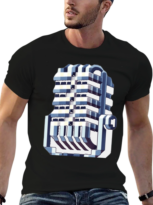Retro Microphone Graphic Tee - Vintage Style Black T-Shirt