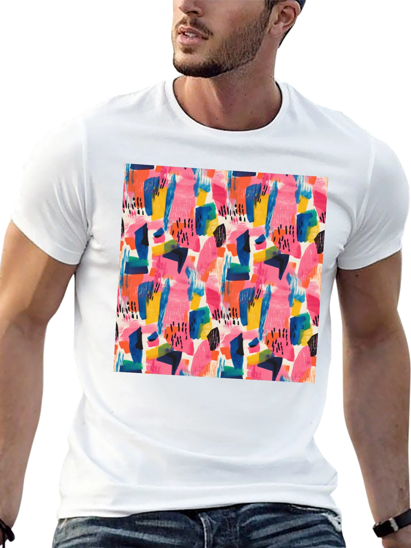 Abstract Art Print Black Crew Neck Tee