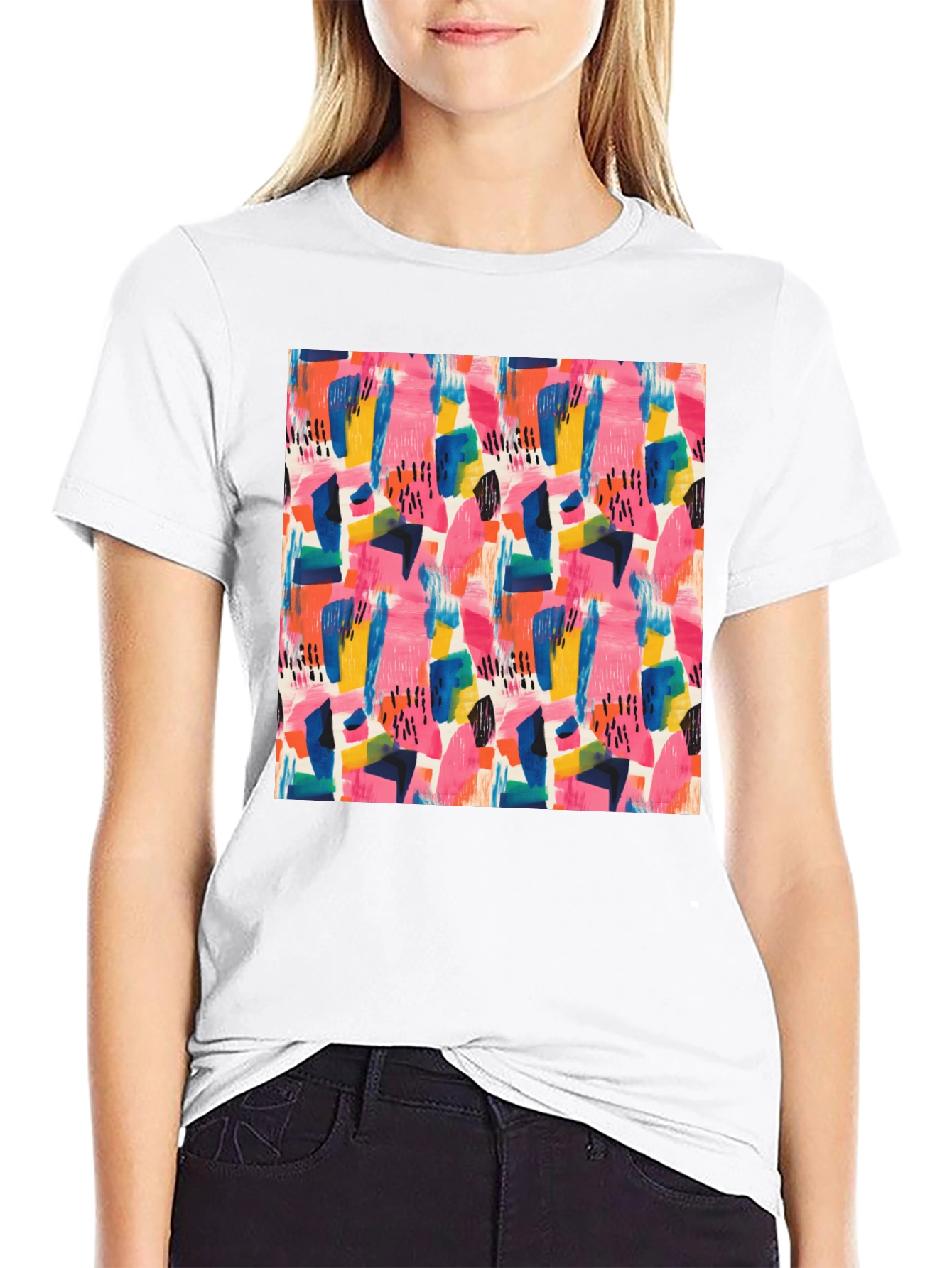 Abstract Art Print Black Crew Neck Tee