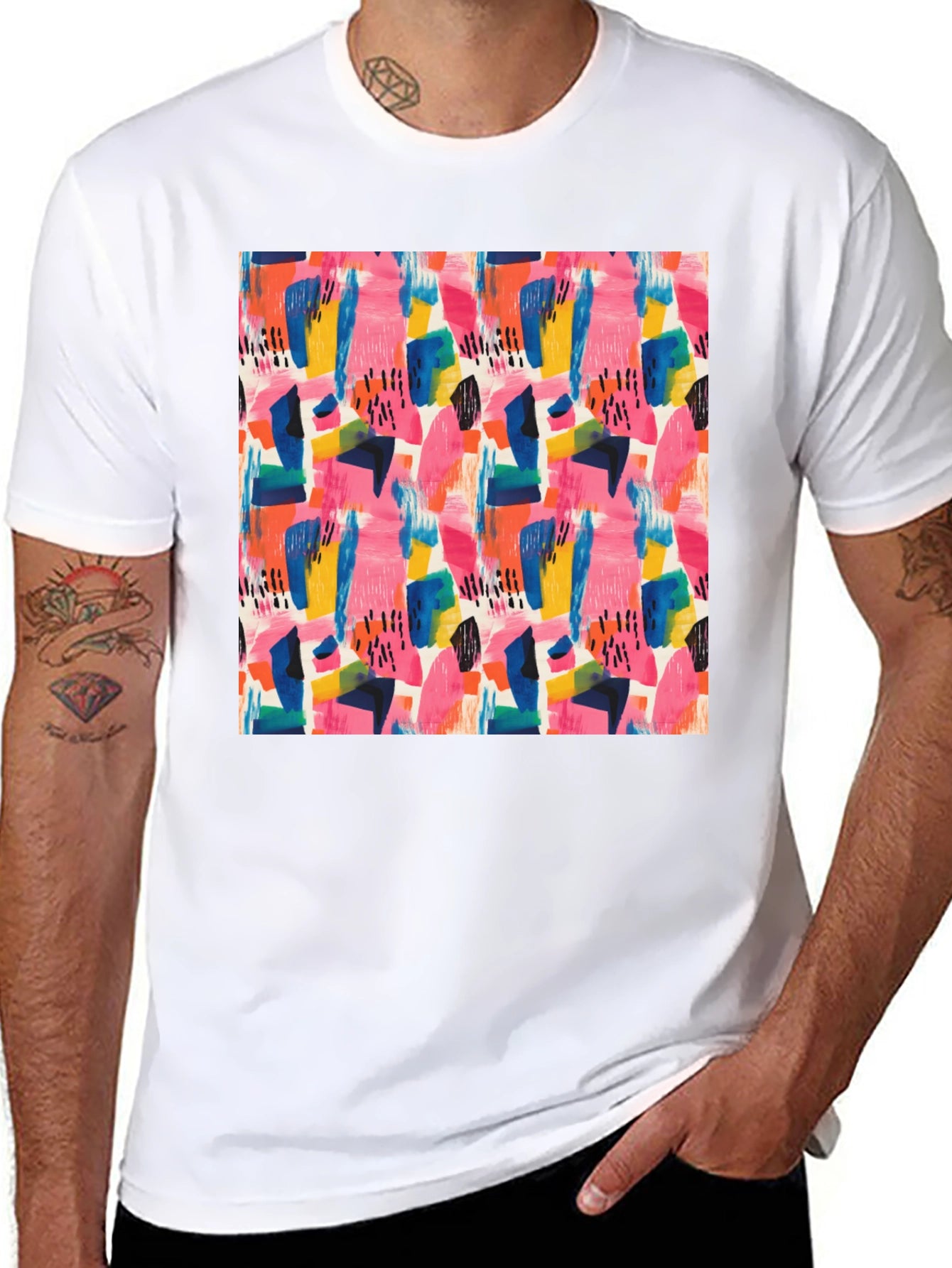 Abstract Art Print Black Crew Neck Tee