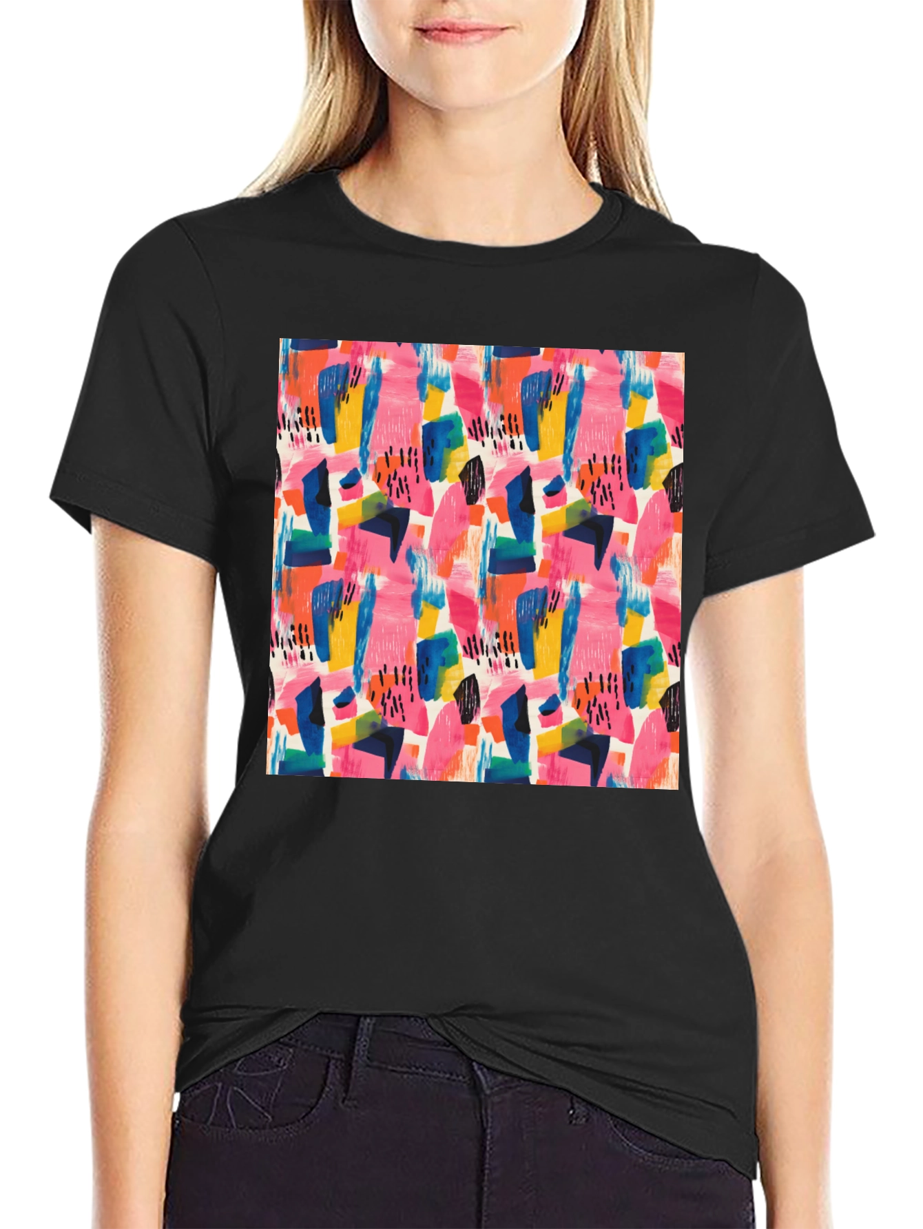 Abstract Art Print Black Crew Neck Tee