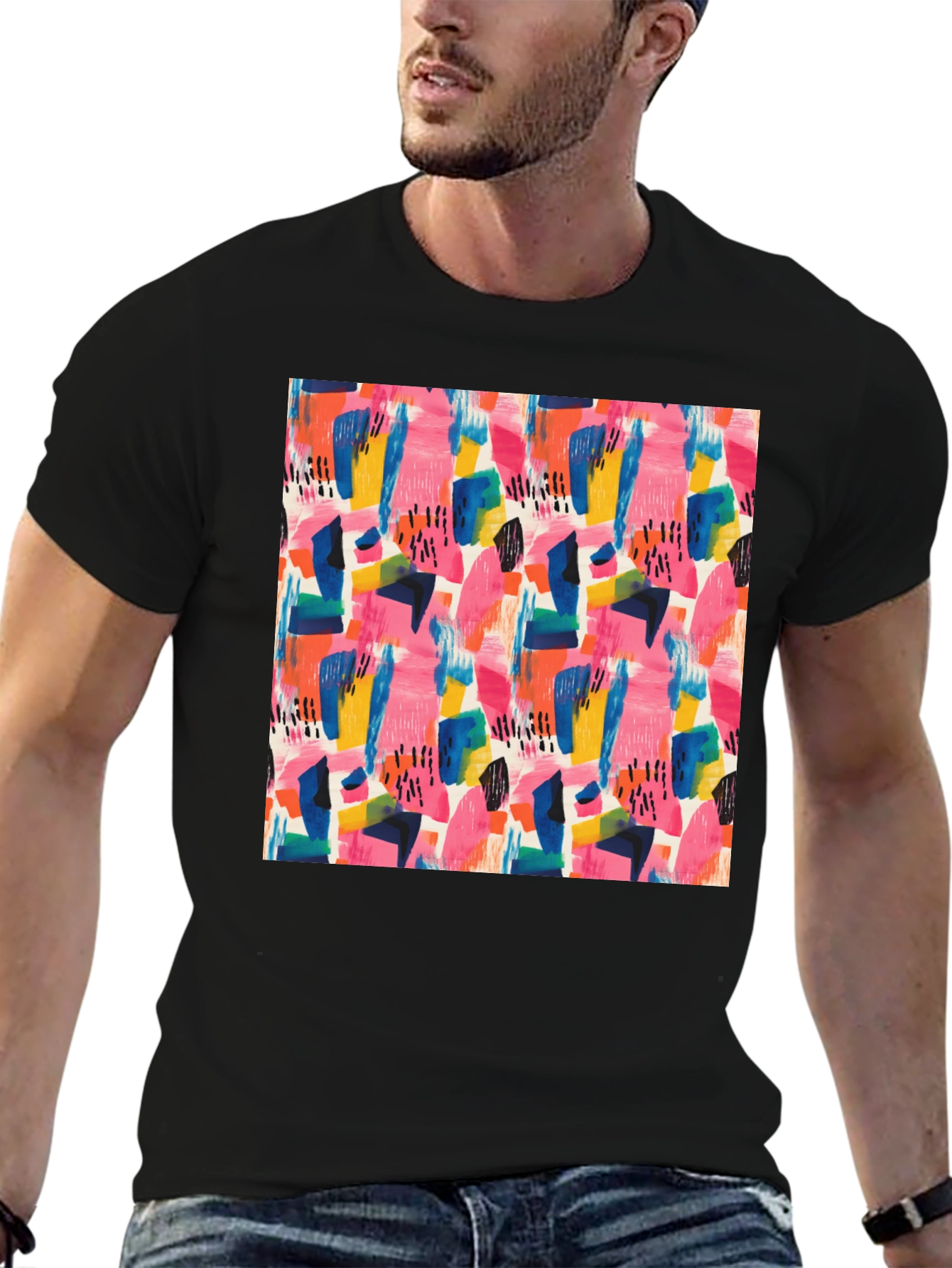 Abstract Art Print Black Crew Neck Tee