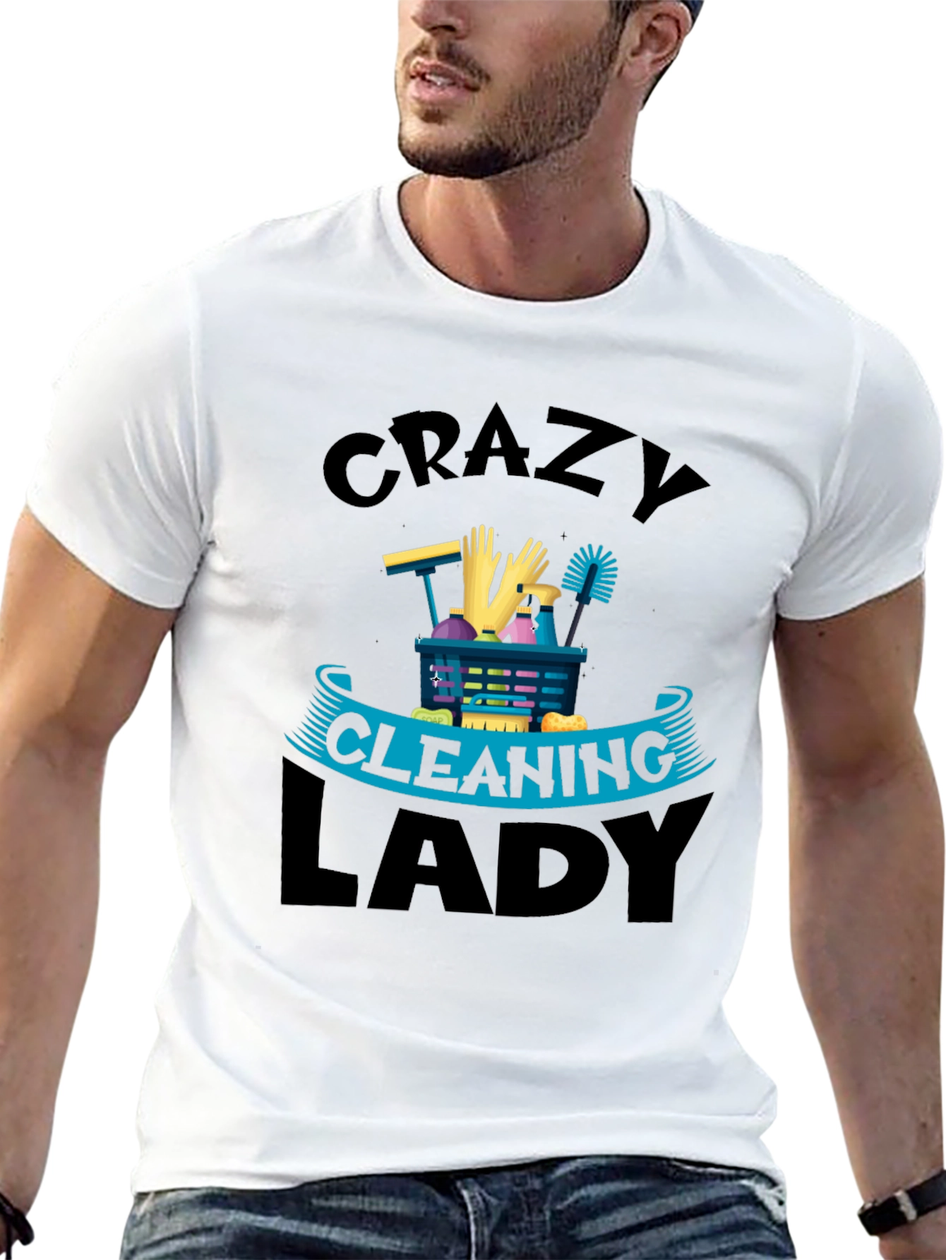 Crazy Cleaning Lady Graphic Tee - Black Crew Neck