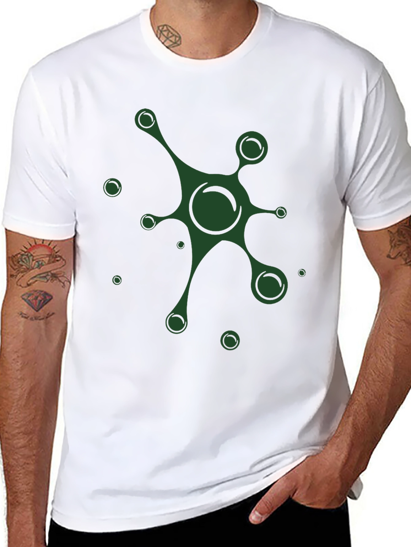 Mens Black T-Shirt with Abstract Green Graphic