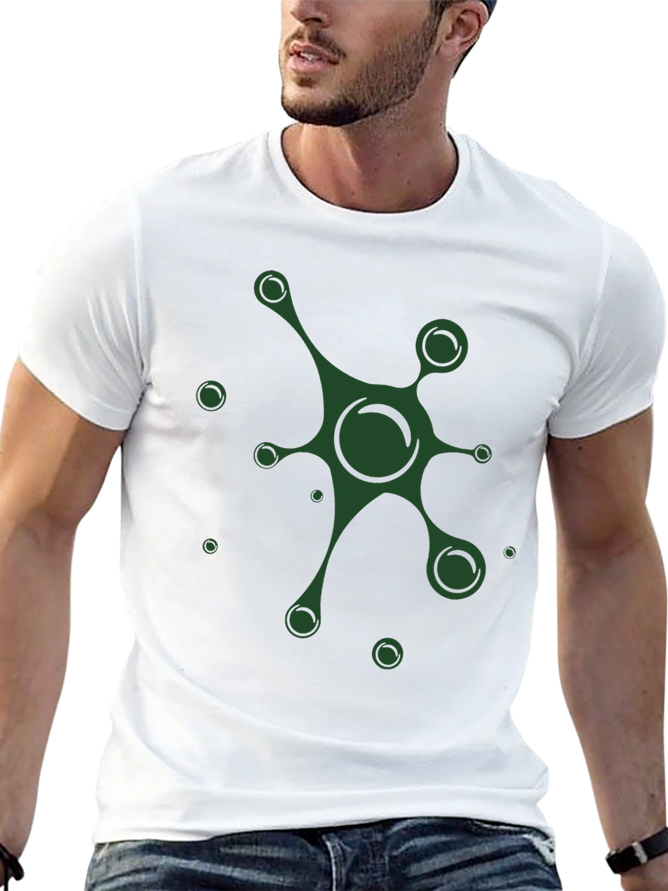 Mens Black T-Shirt with Abstract Green Graphic