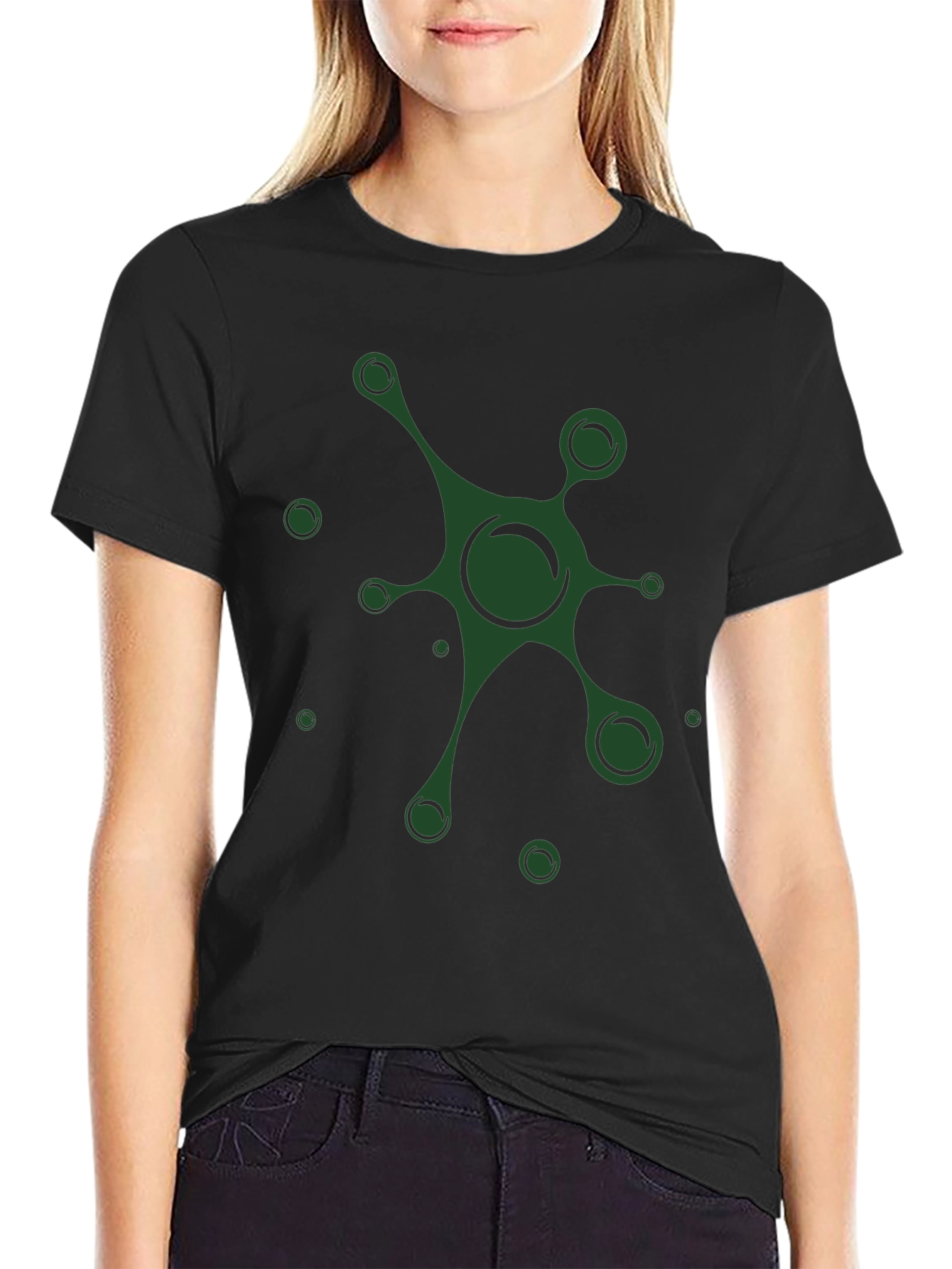 Mens Black T-Shirt with Abstract Green Graphic