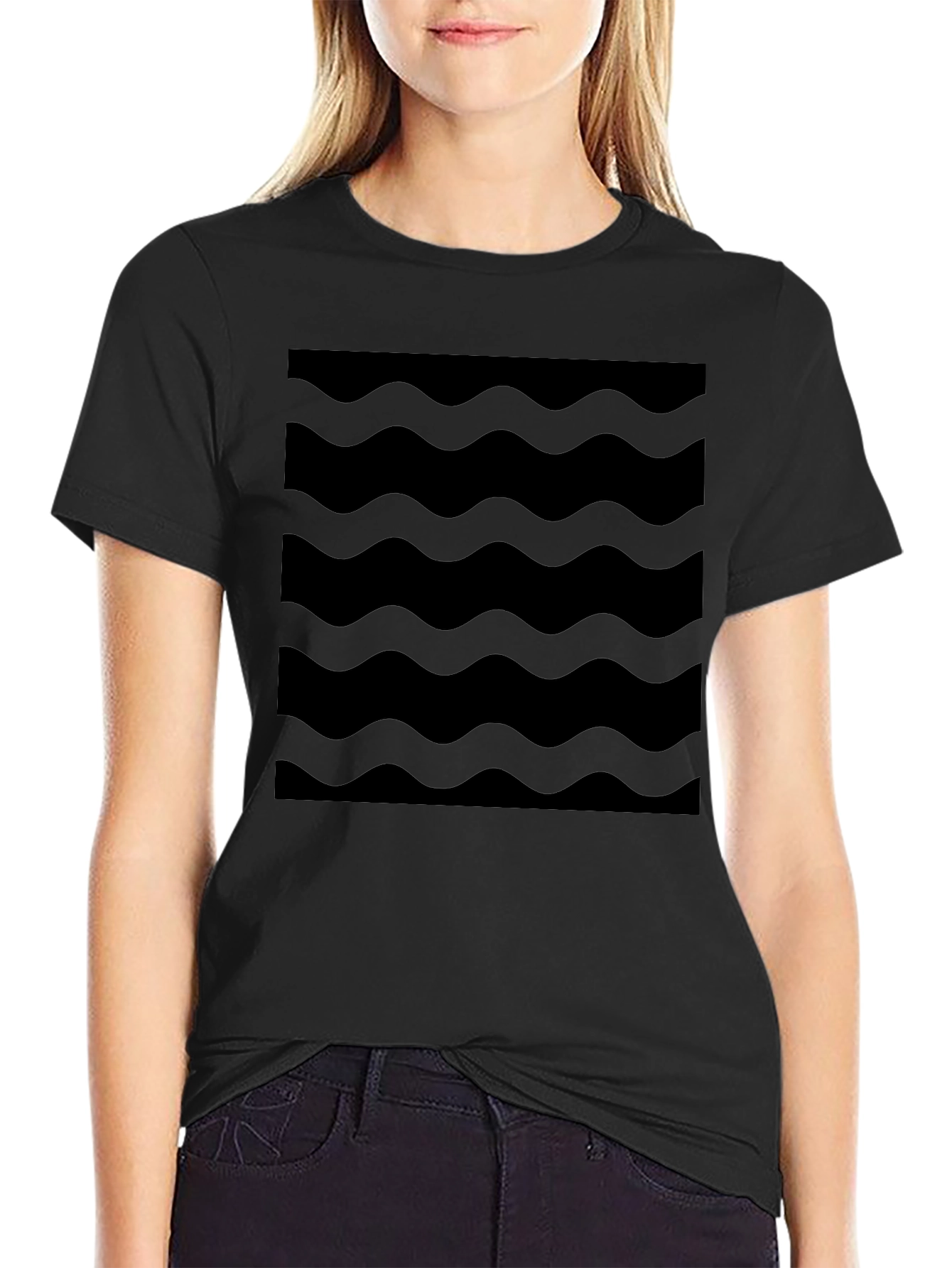 Modern Black Wave Pattern T-Shirt