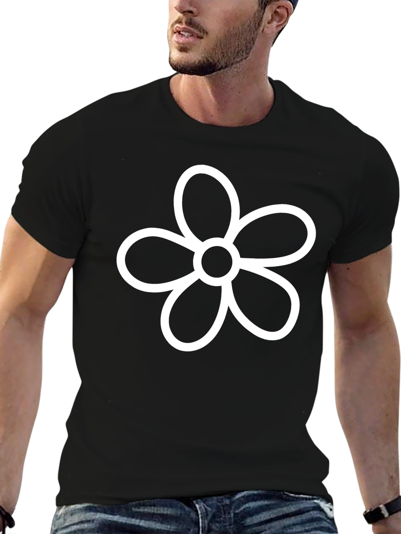 Minimalist Flower Graphic Black T-Shirt