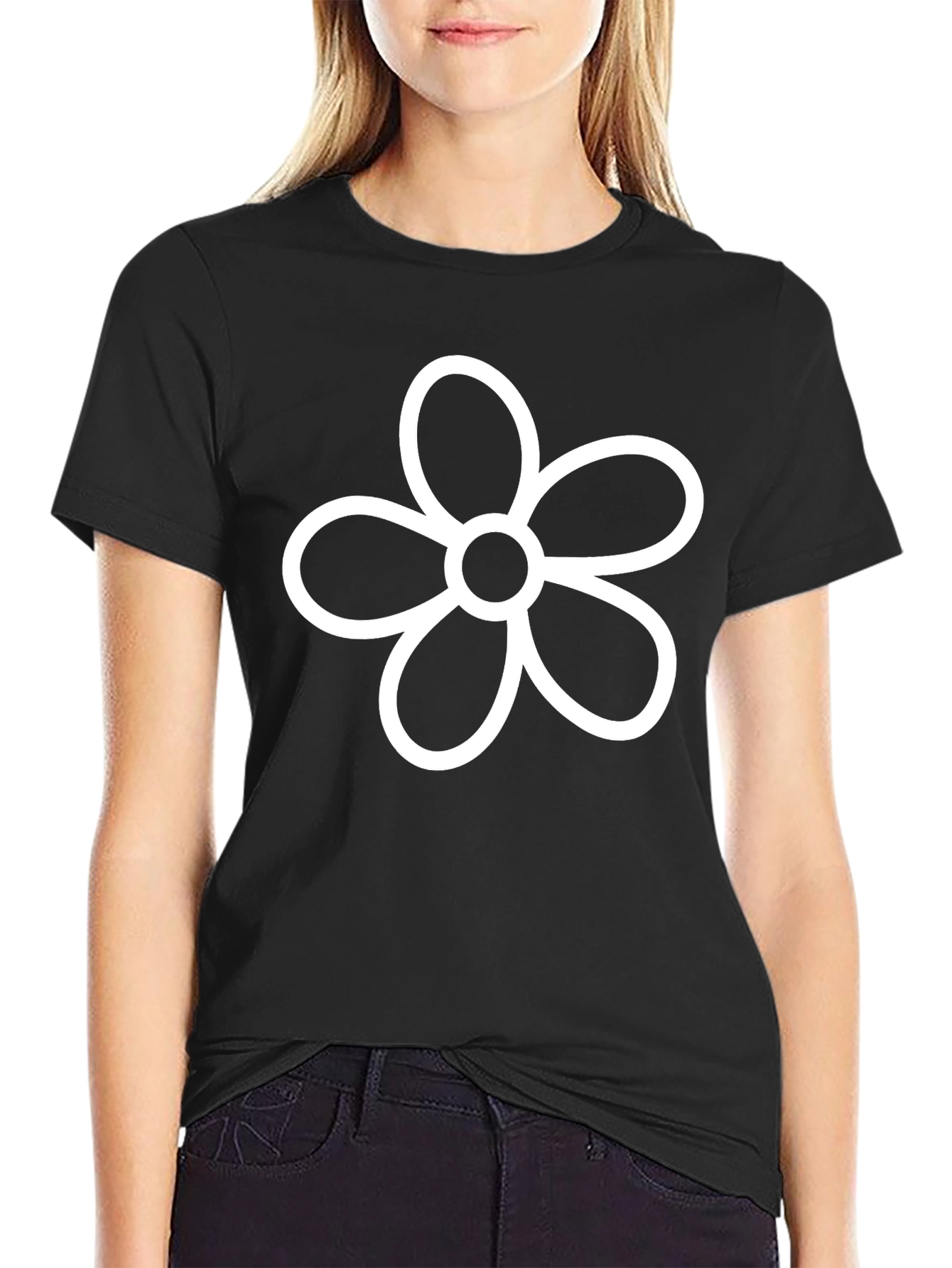 Minimalist Flower Graphic Black T-Shirt