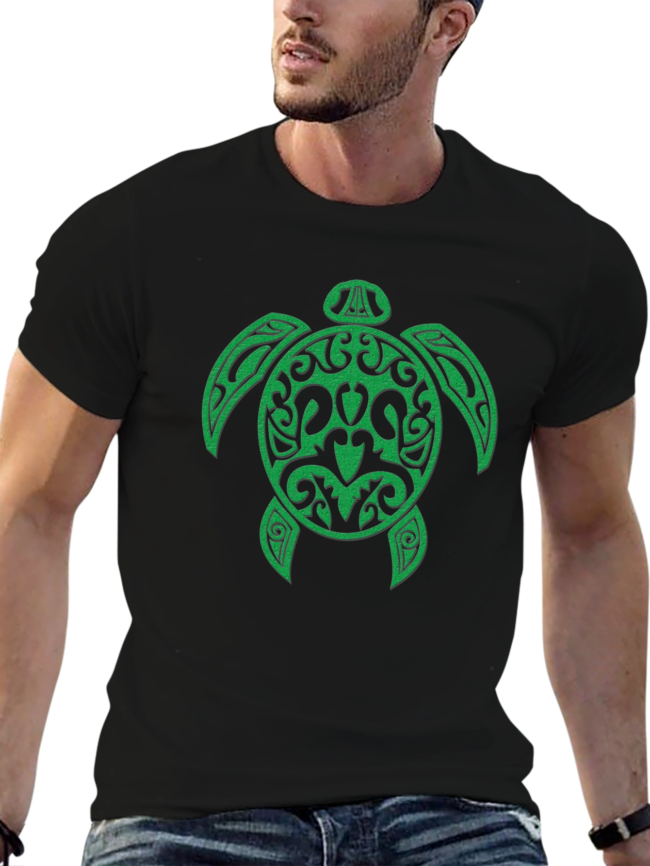 Green Turtle Graphic Black Tee